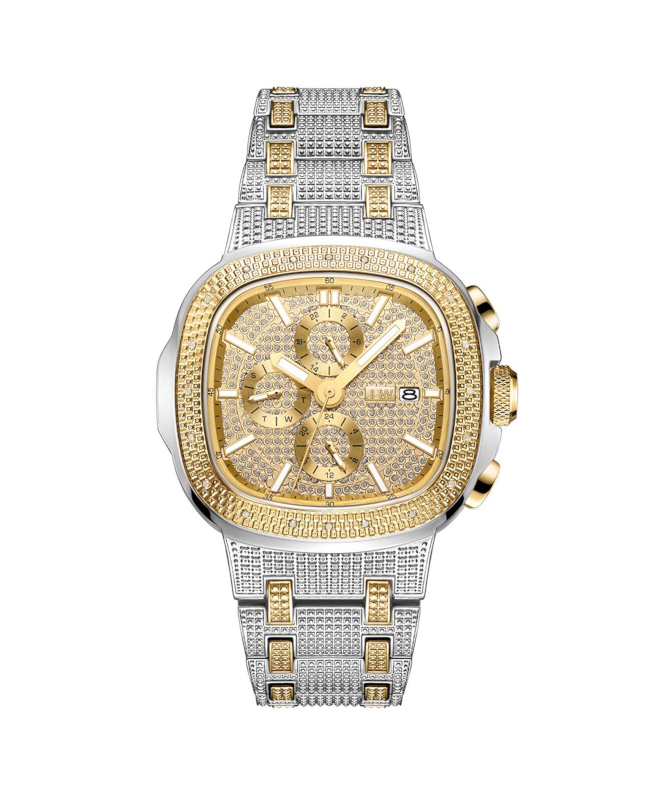 Мужские часы с бриллиантом (1/5 карата) из двухцветной нержавеющей стали с покрытием из 18-каратного золота Часы 48 мм JBW