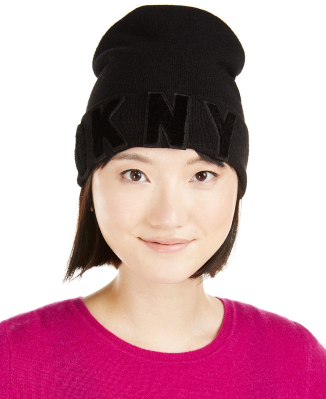 Плоская вязаная шапочка с логотипом DKNY