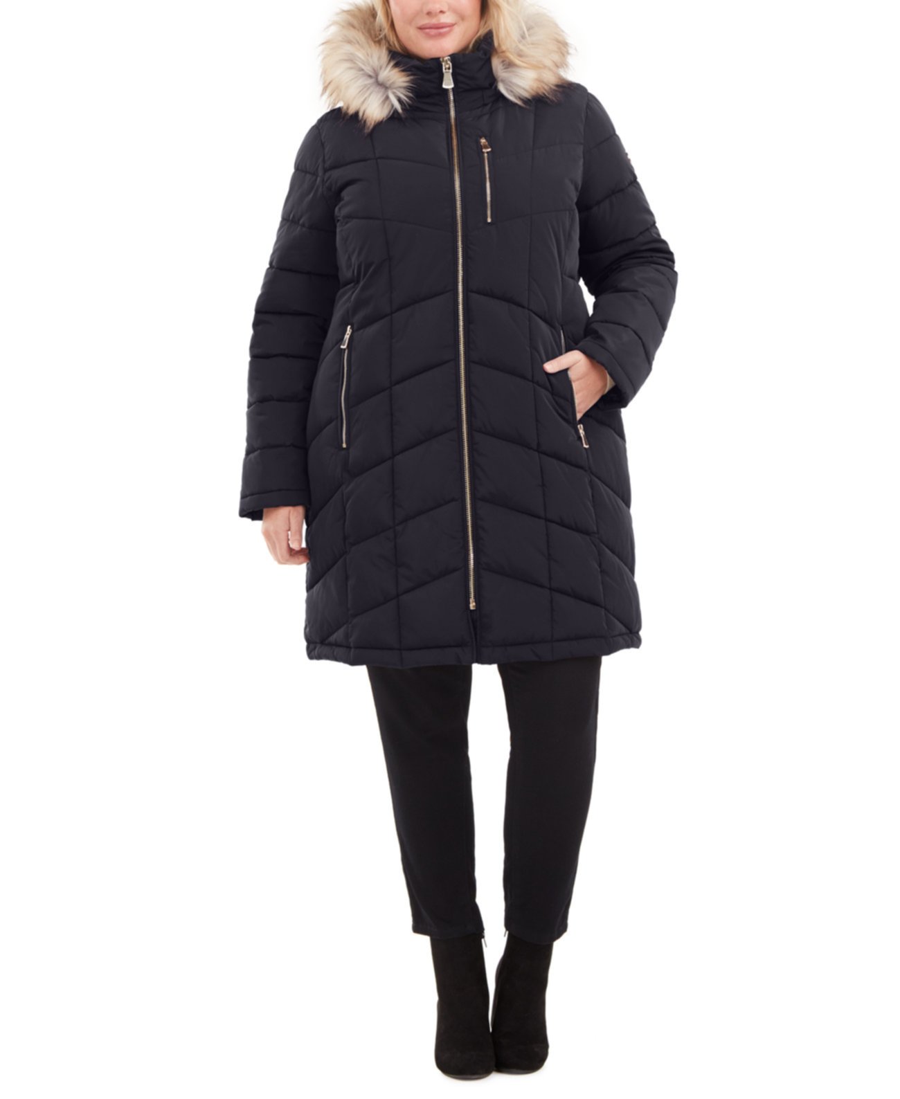 Водостойкое пальто-пуховик с капюшоном из искусственного меха большого размера, созданное для Macy's Calvin Klein