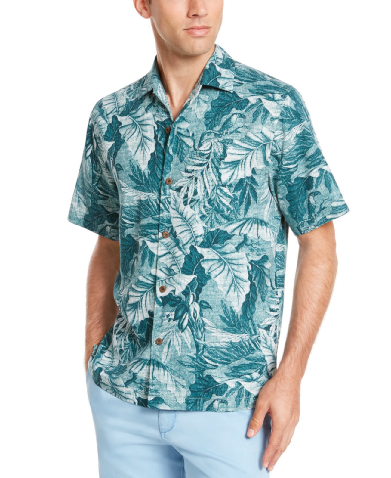 Мужская большая и высокая теневая классическая рубашка в тропическом стиле с шелковым принтом Toucan Tommy Bahama