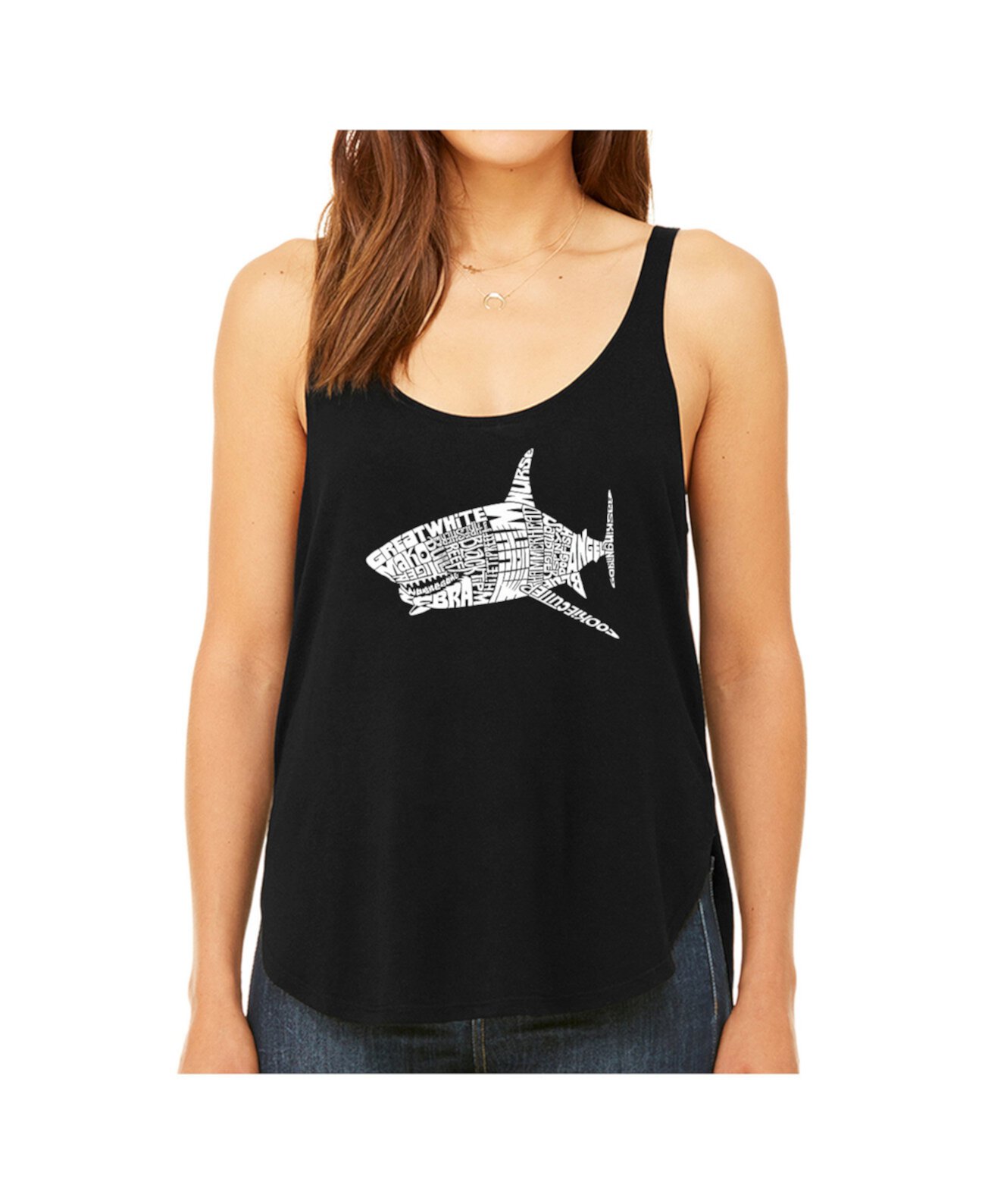 Женская премиальная футболка Word Art Flowy - вид акулы LA Pop Art
