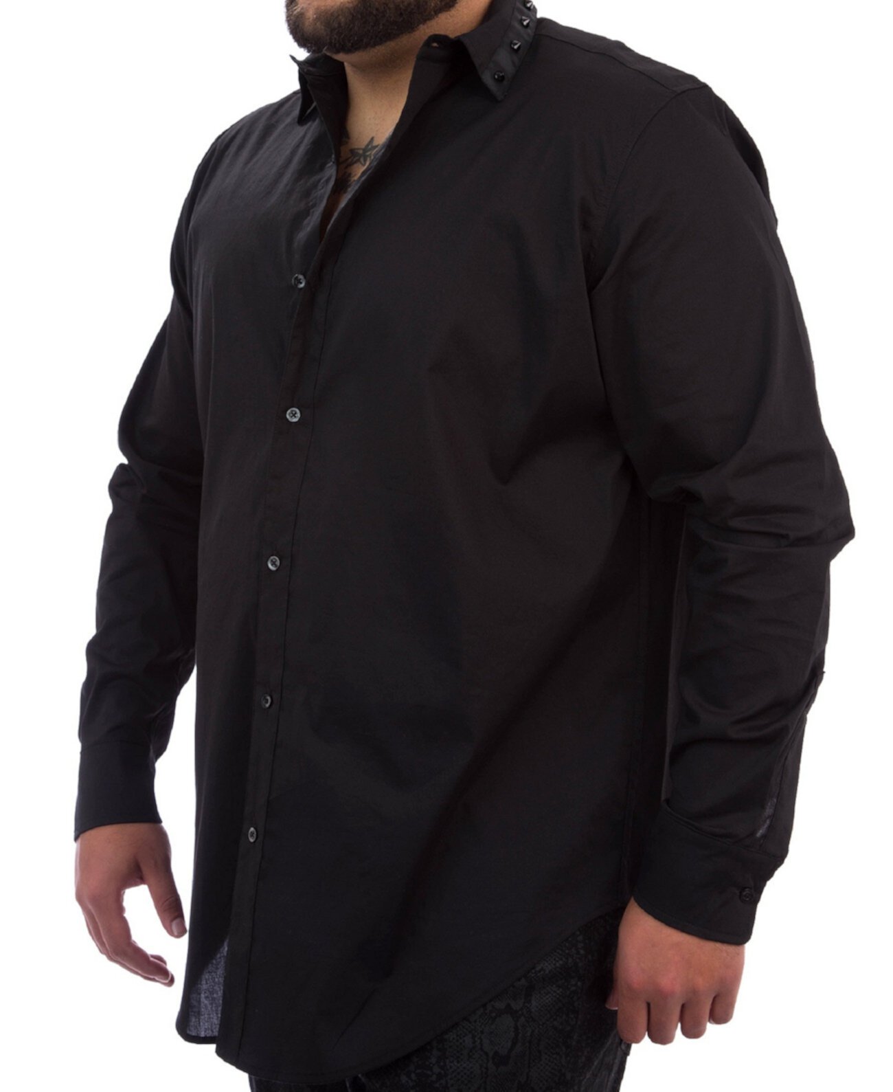 Коллекции MVP Мужская рубашка на пуговицах с большим и высоким воротником Mvp Collections By Mo Vaughn Productions