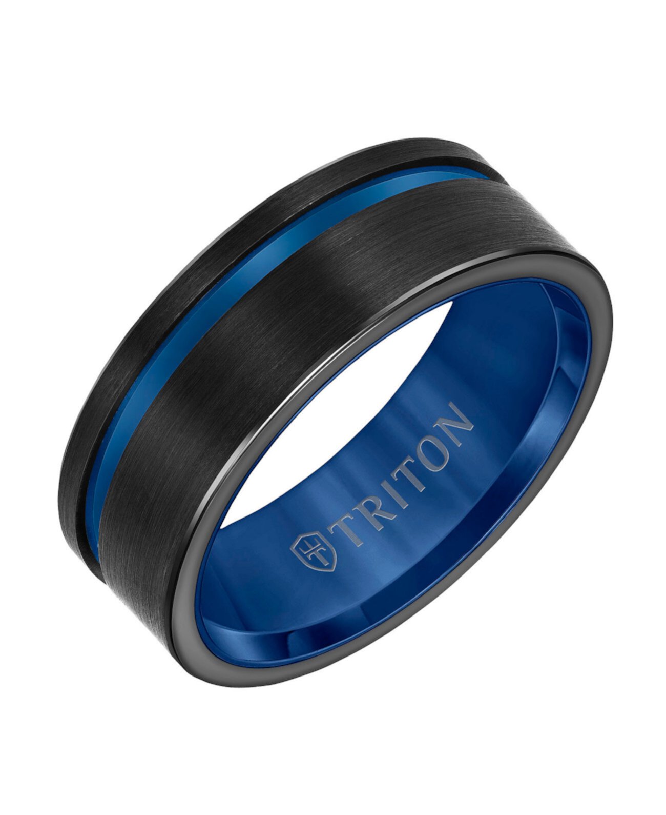 Черно-синее кольцо из карбида вольфрама 8 мм с асимметричным каналом Triton