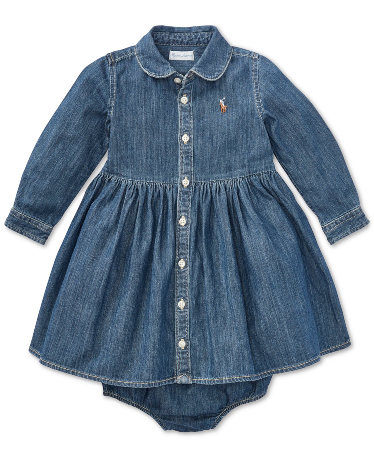 Джинсовое хлопковое платье-рубашка для маленьких девочек Ralph Lauren Polo Ralph Lauren