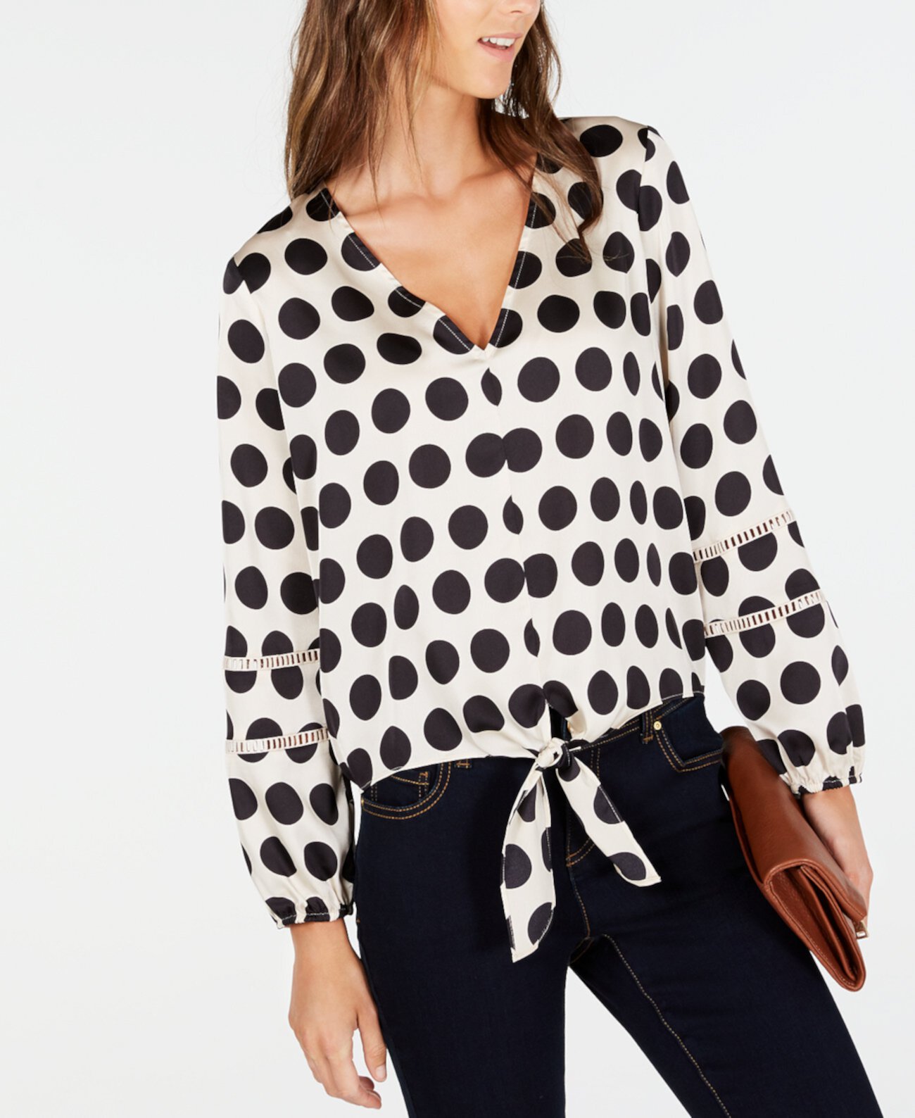 INC Dot-Print Блуза с завязками спереди, созданная для Macy's INC International Concepts