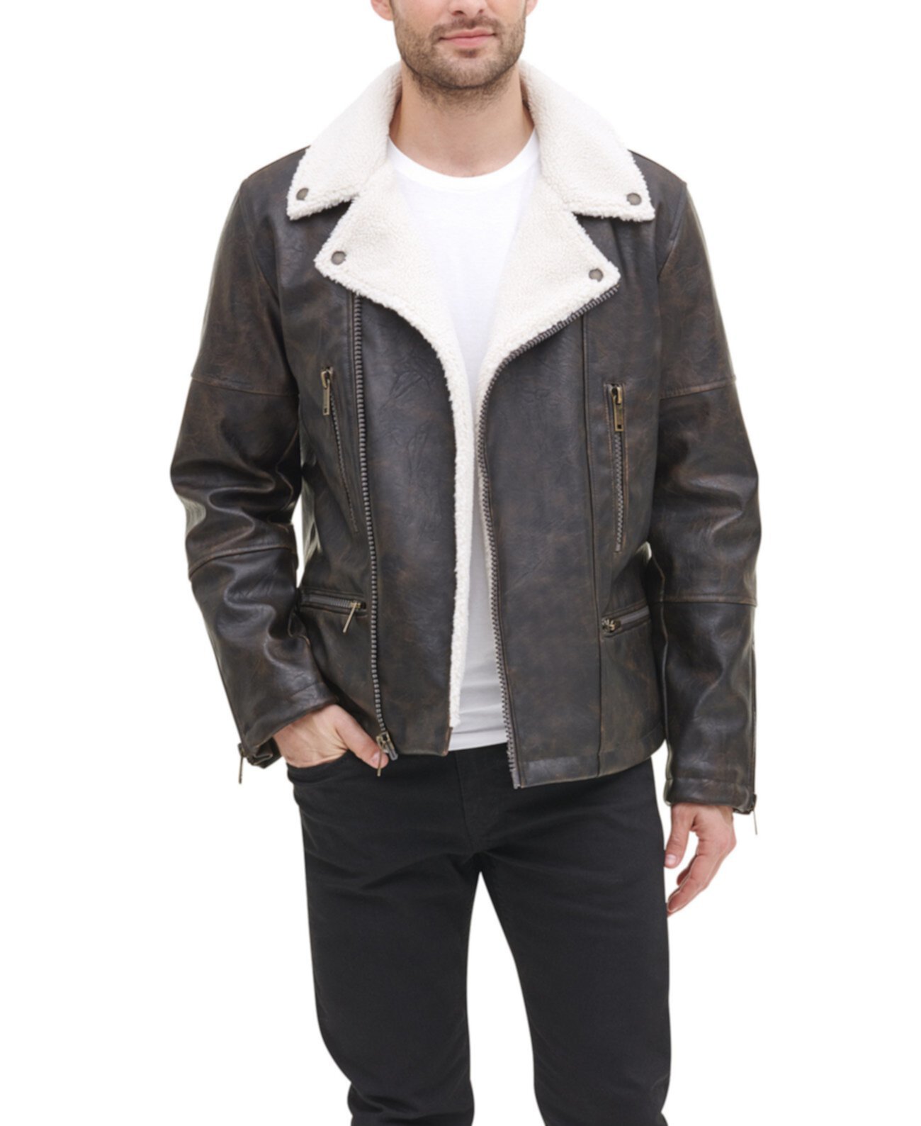 Мужская шерстяная асимметричная куртка из искусственной кожи с подкладкой Sherpa, созданная для Macy's DKNY