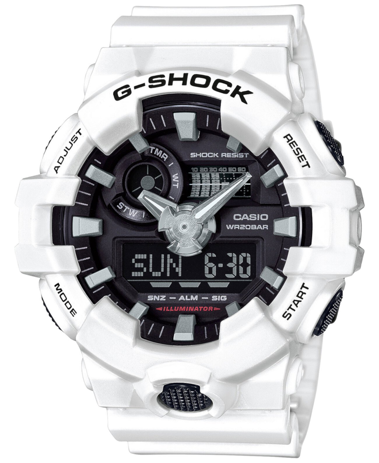 Мужские аналогово-цифровые часы с белым полимерным ремешком, 54 мм GA700-7A G-Shock