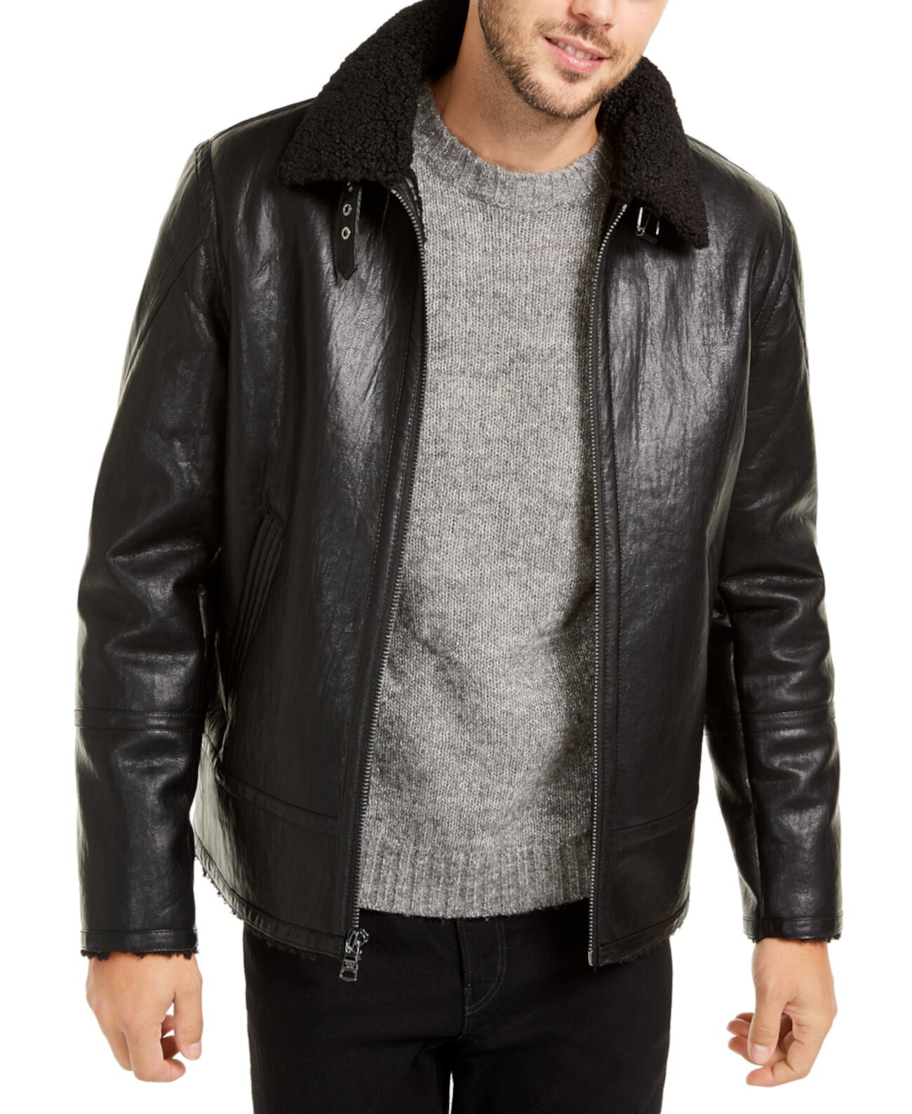 Мужская мотоциклетная куртка из искусственной овчины, созданная для Macy's Calvin Klein