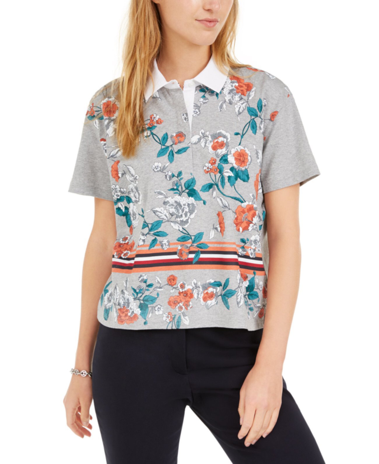 Рубашка поло с цветочным принтом из хлопка Tommy Hilfiger