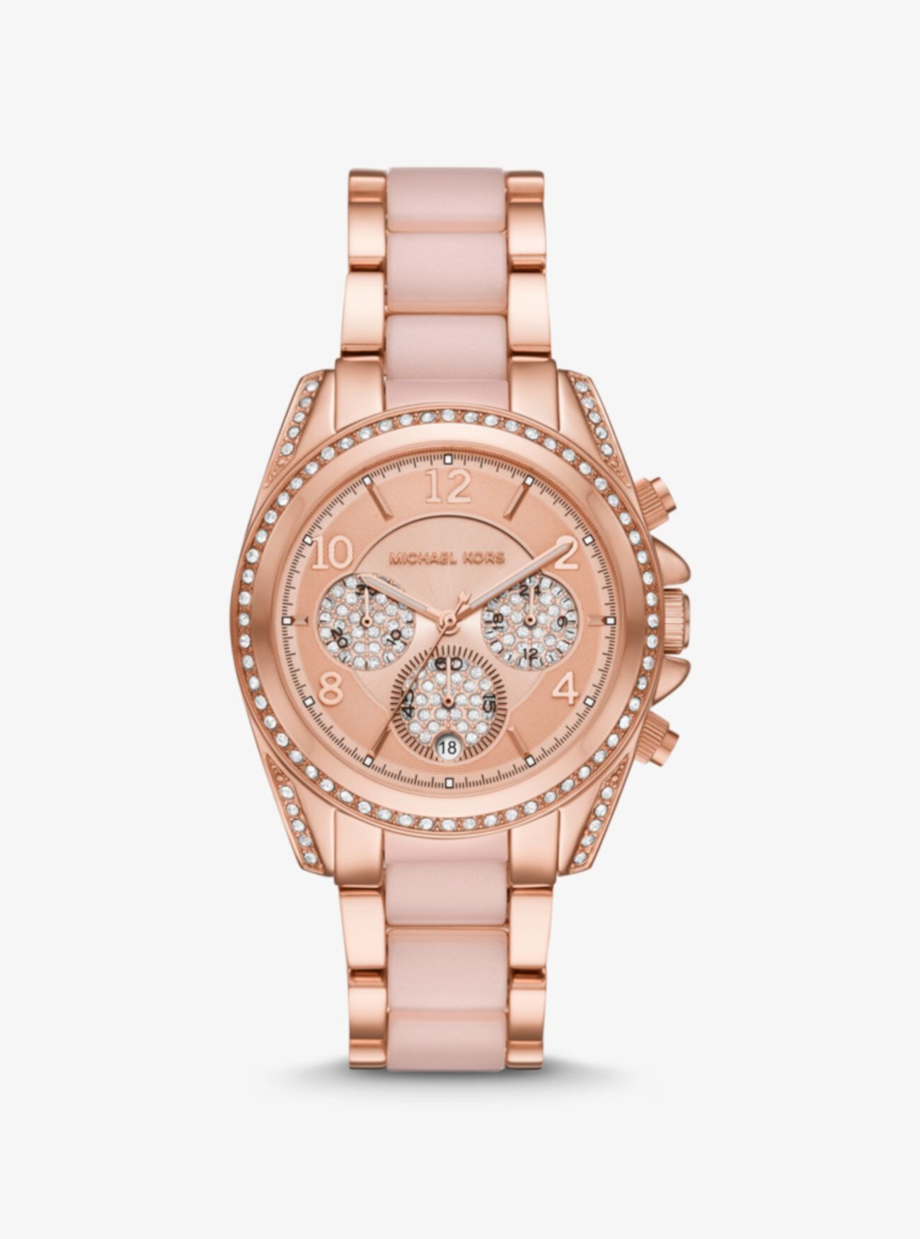 Крупногабаритные часы с розовым золотом и ацетатом Blair Pavé Michael Kors