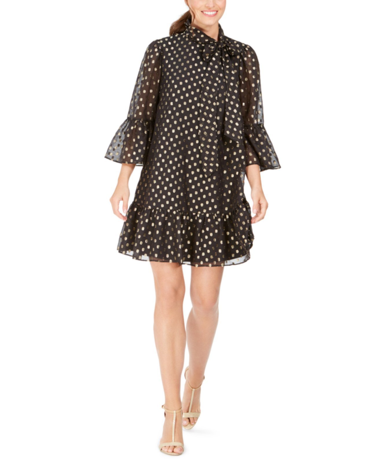 Металлическое платье в горошек с завязками Calvin Klein