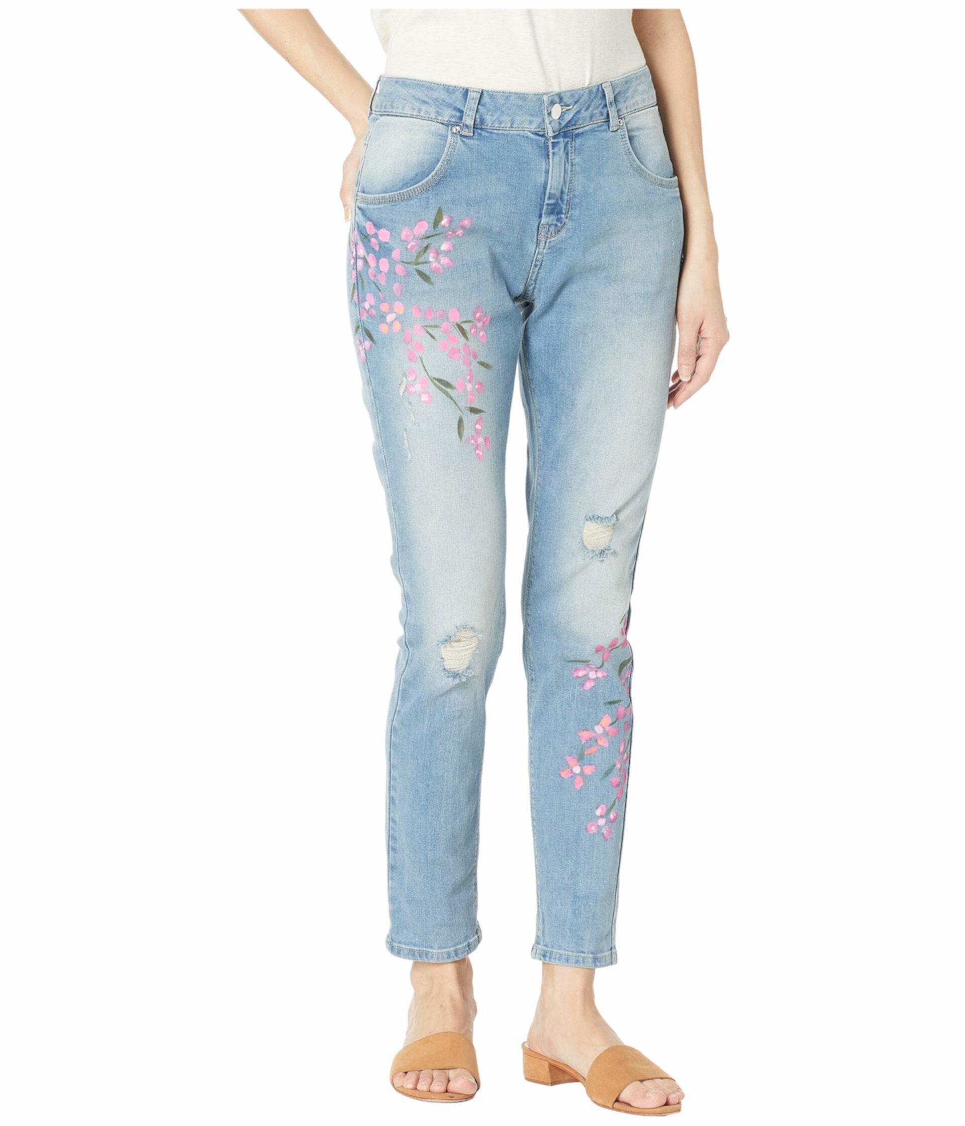Рисованные джинсовые леггинсы с цветочным принтом HUE