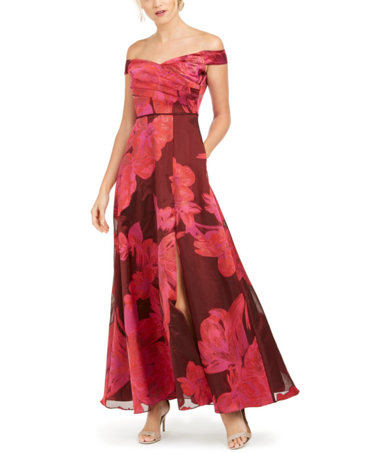Платье с цветочным принтом и открытыми плечами Adrianna Papell