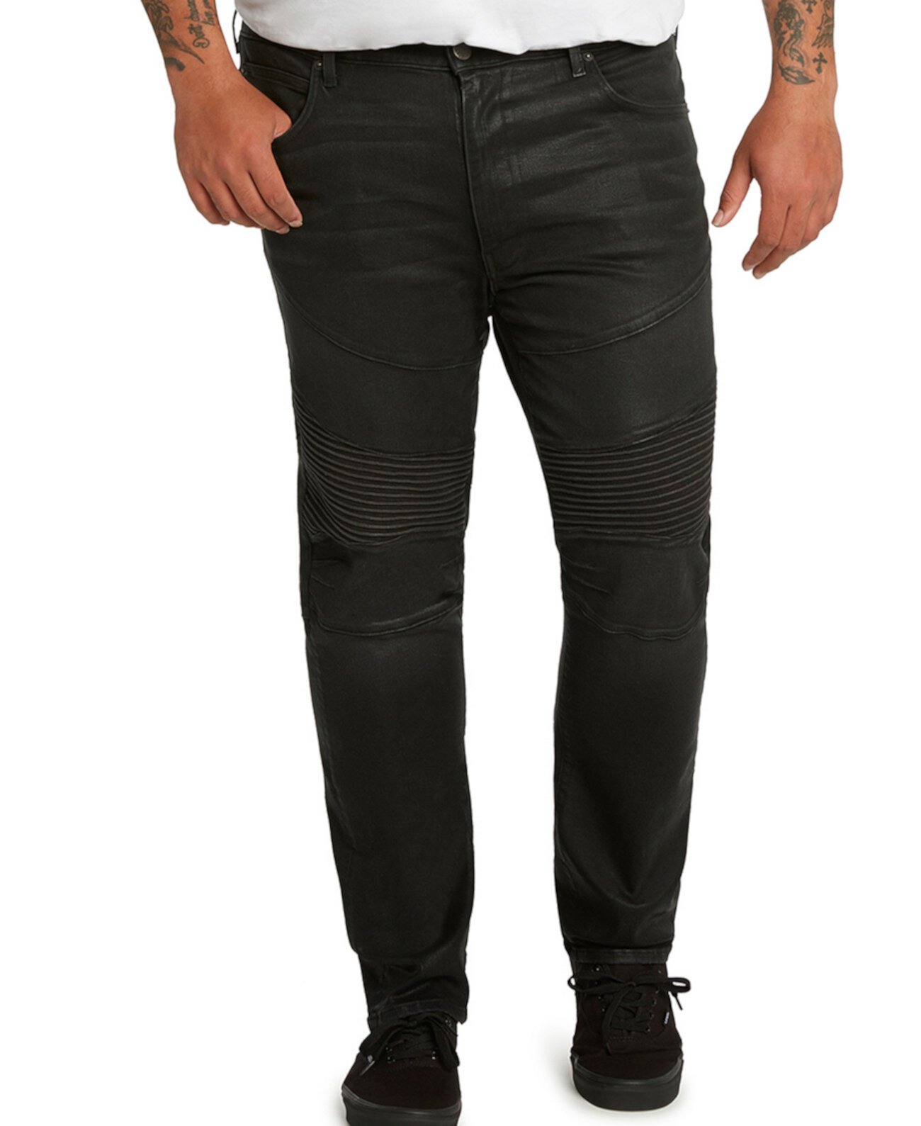 Мужские байкерские джинсы из вощеной джинсовой ткани черного цвета для высоких и больших размеров MVP Collections Mvp Collections By Mo Vaughn Productions