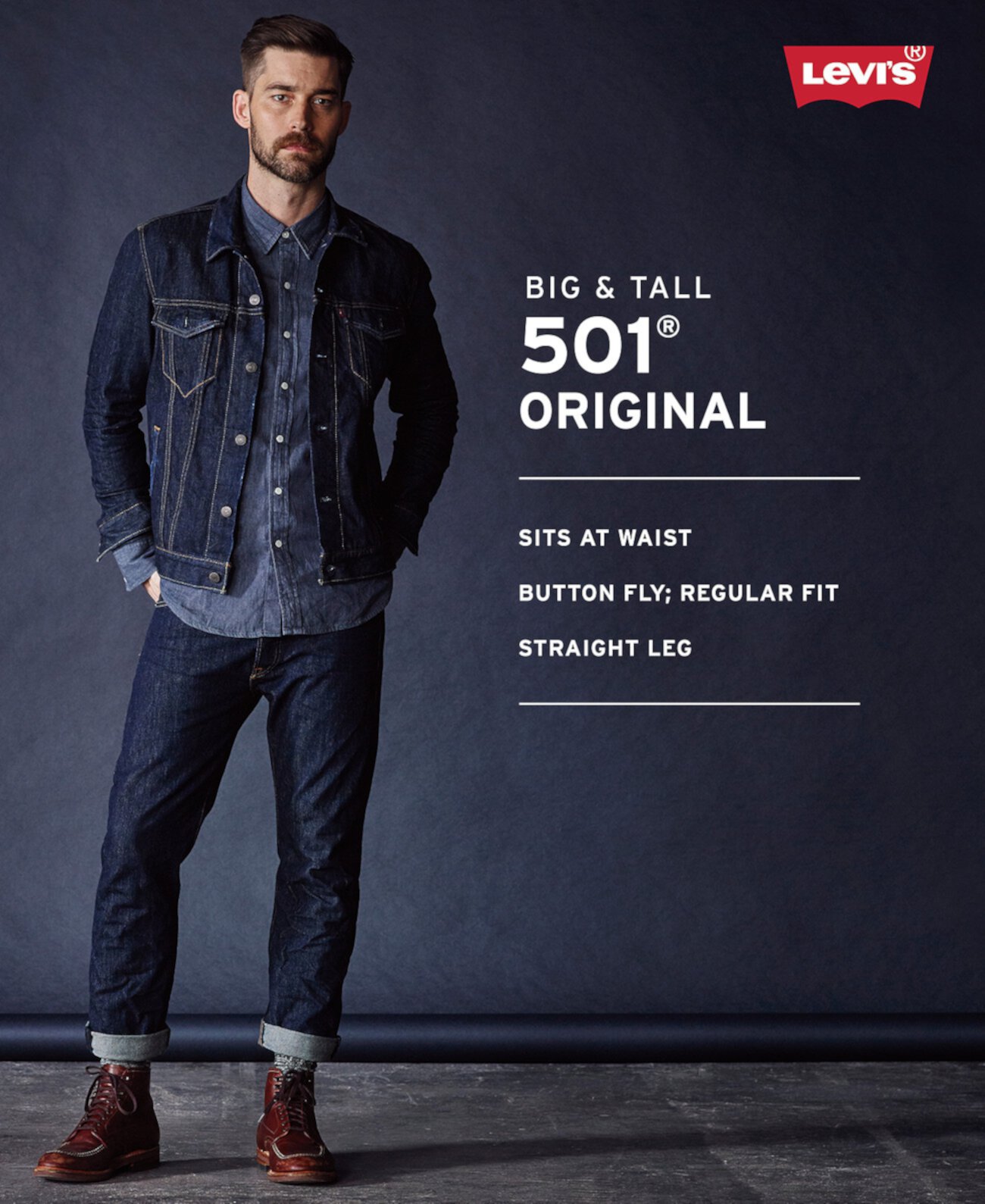 Мужские джинсы Levi's® 501 Original Fit прямого кроя с пуговичной застежкой Levi's®