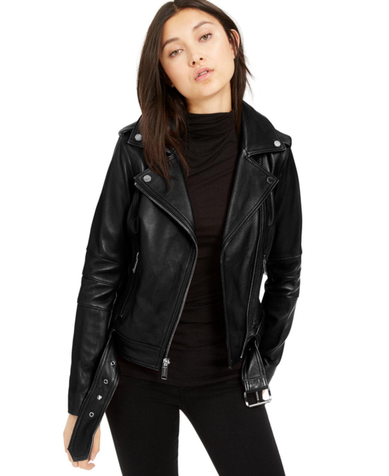 Мото куртка с кожаным поясом, созданная для Macy's Michael Kors