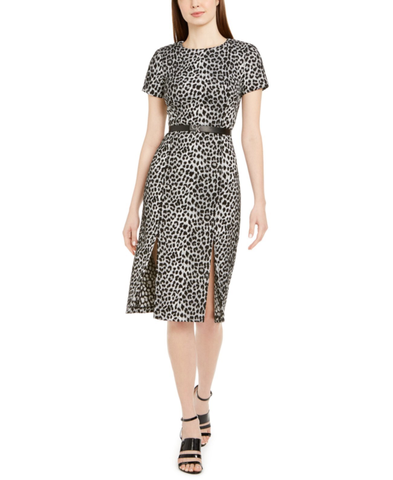 Платье с разрезом и поясом с животным принтом Calvin Klein