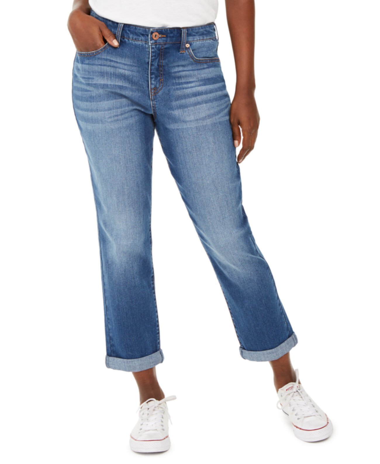 Пышные облегающие джинсы Girlfriend с манжетами, созданные для Macy's Style & Co