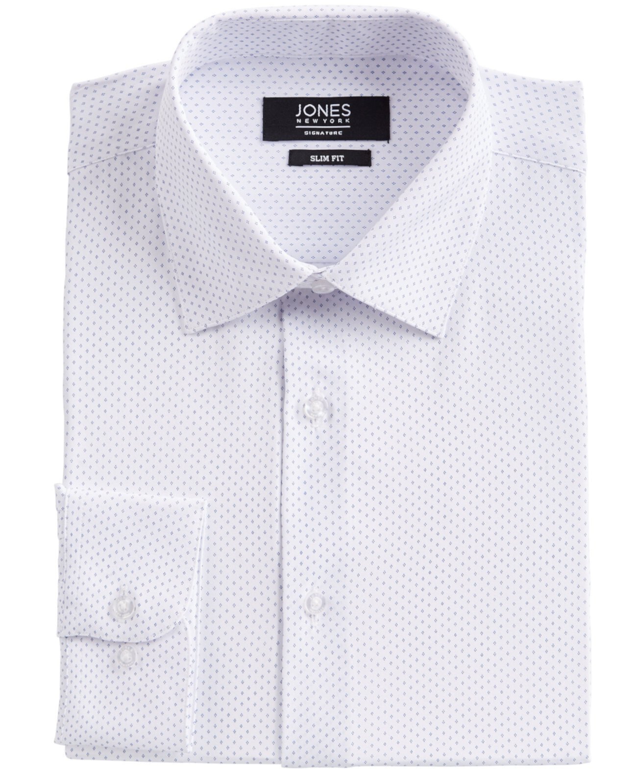 Мужская приталенная классическая рубашка из эластичной ткани в четыре стороны белого / синего цвета в горошек с ромбовидным принтом Jones New York