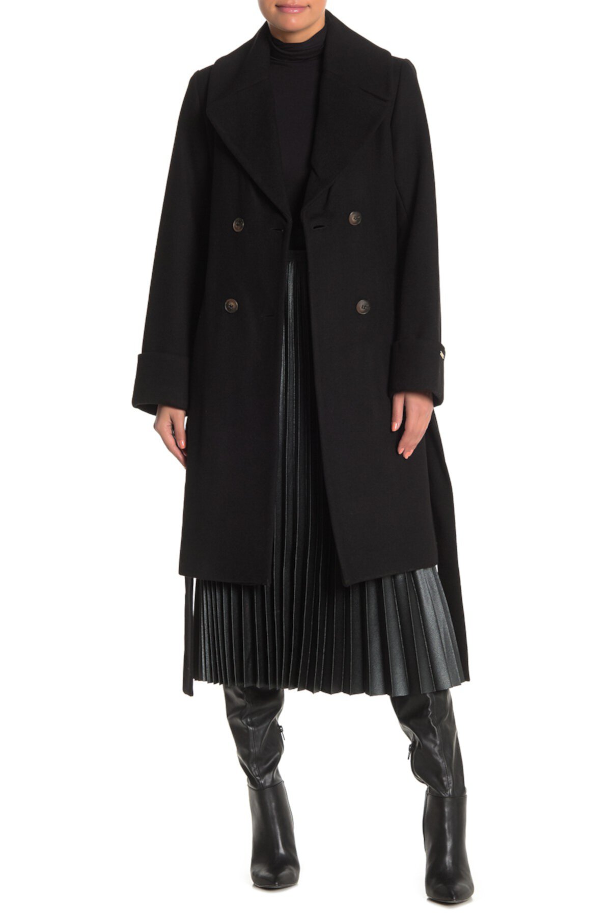 Двубортное пальто из смесовой шерсти с поясом Nine West