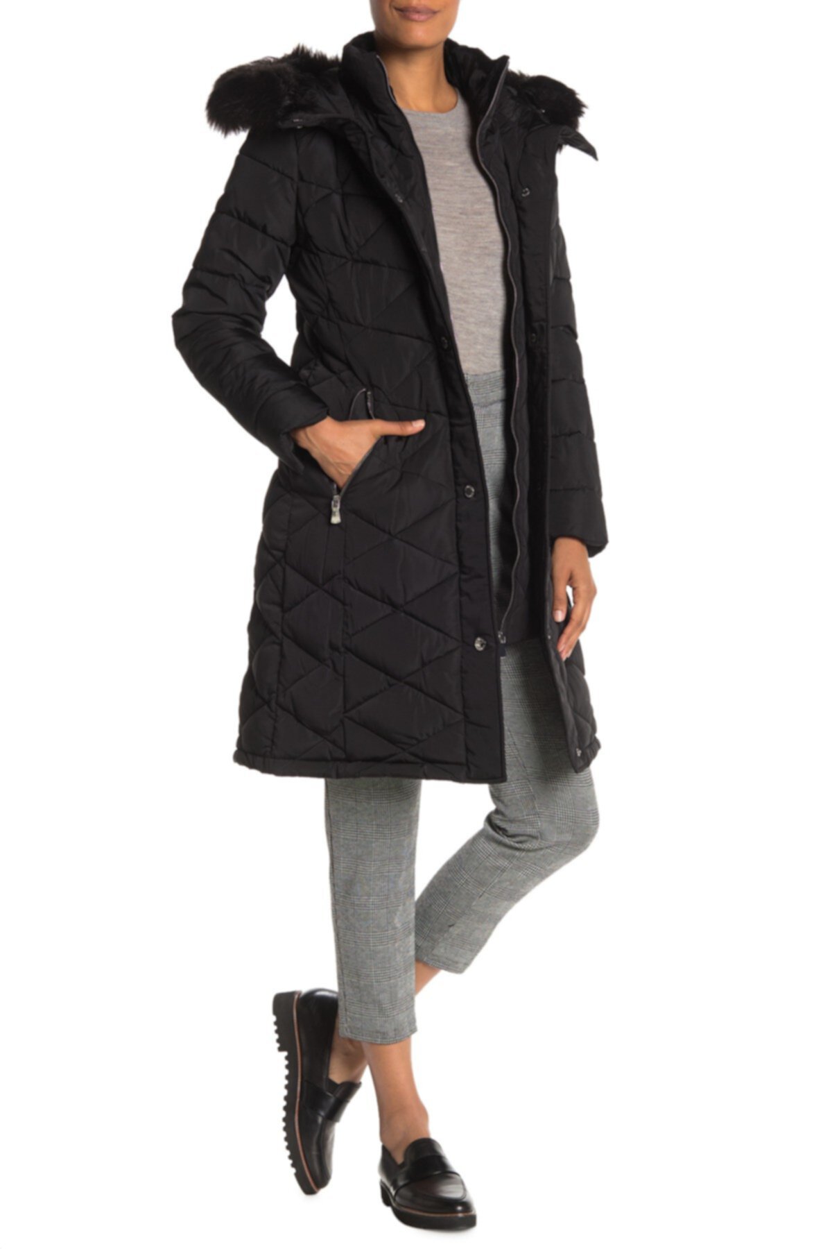 Стеганая длинная куртка из искусственного меха с капюшоном Calvin Klein