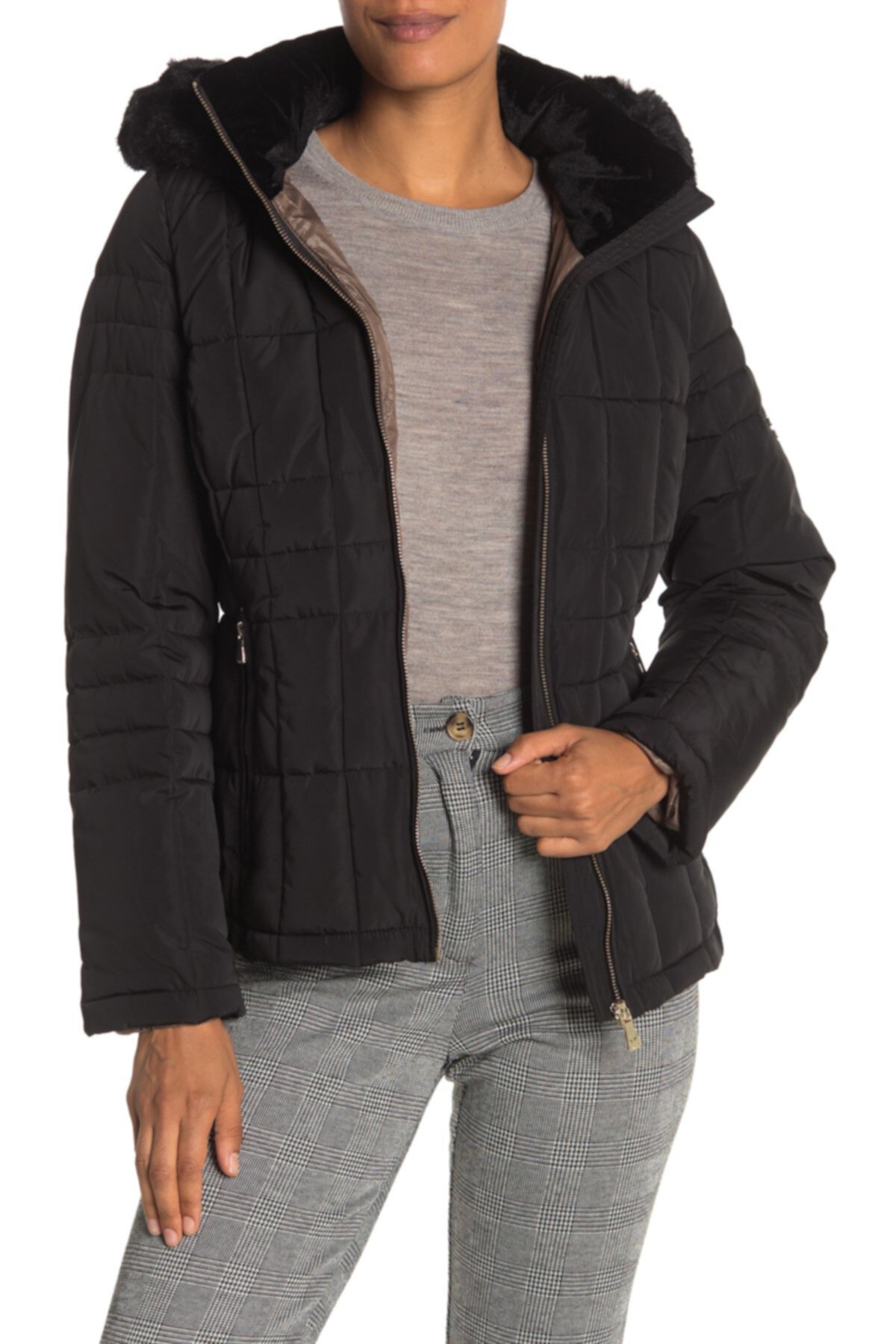 Короткая куртка из искусственного меха с капюшоном Calvin Klein