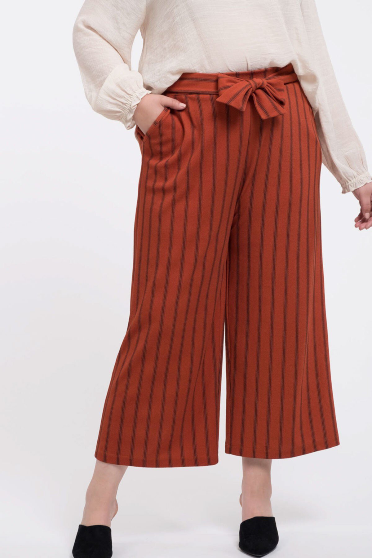 Узкие полосатые брюки-кюлоты (плюс размер) Perch by Blu Pepper