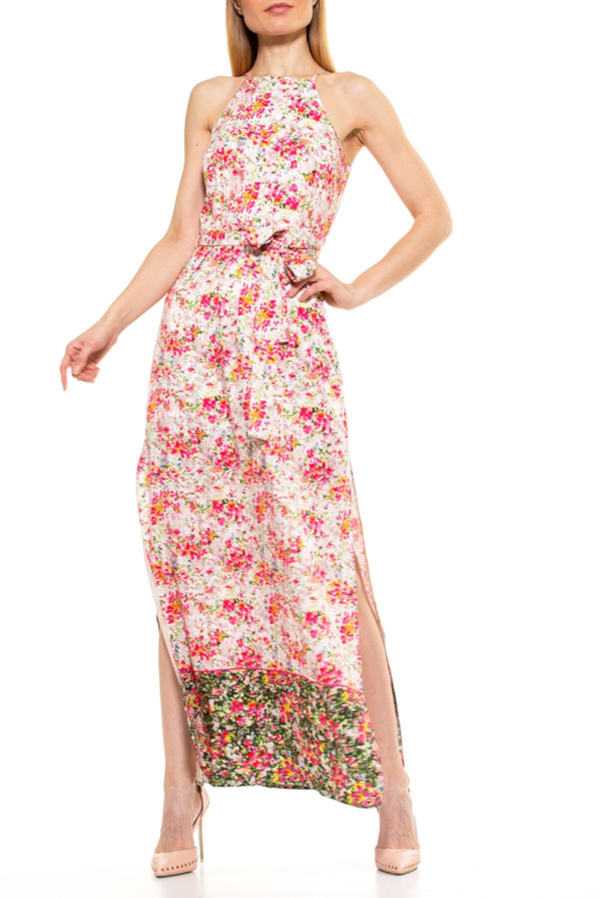 Макси-платье с цветочным принтом и поясом Monica ALEXIA ADMOR