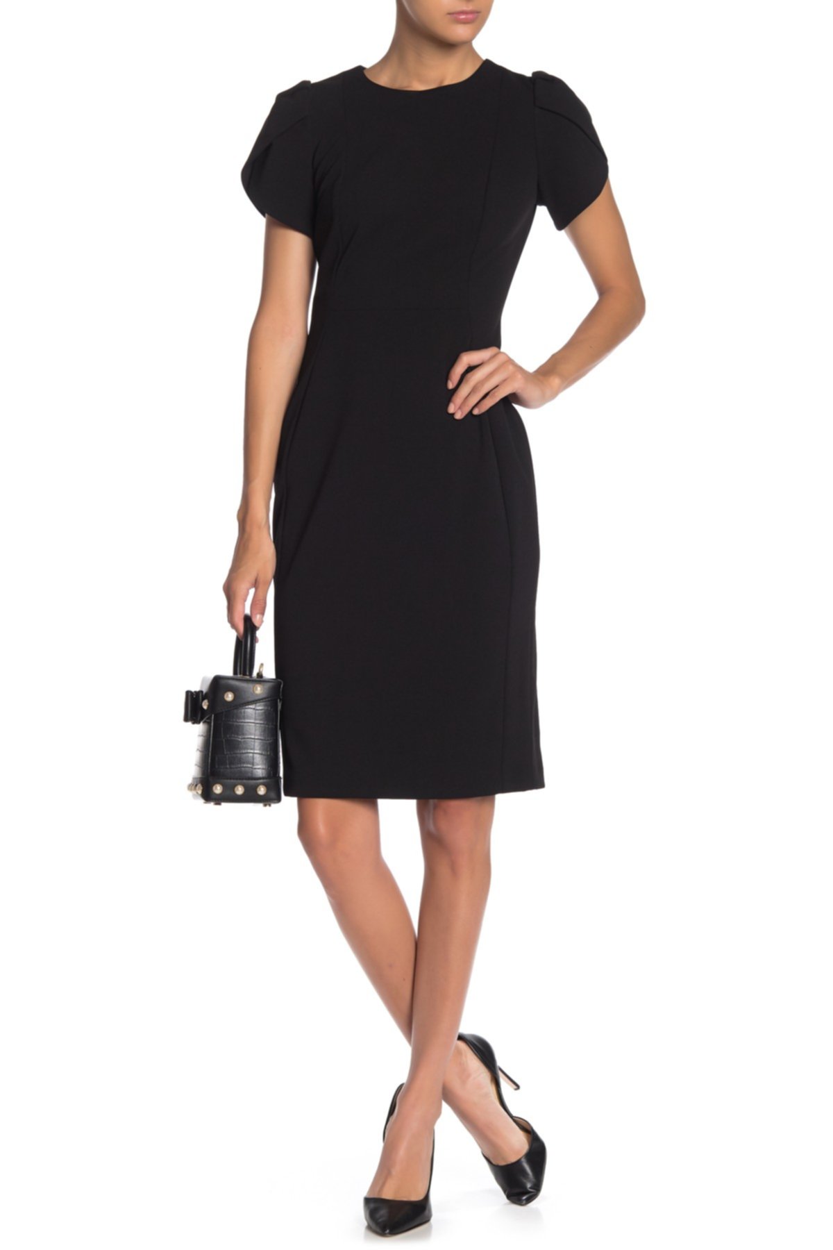 Платье-футляр с коротким рукавом с круглым вырезом Calvin Klein