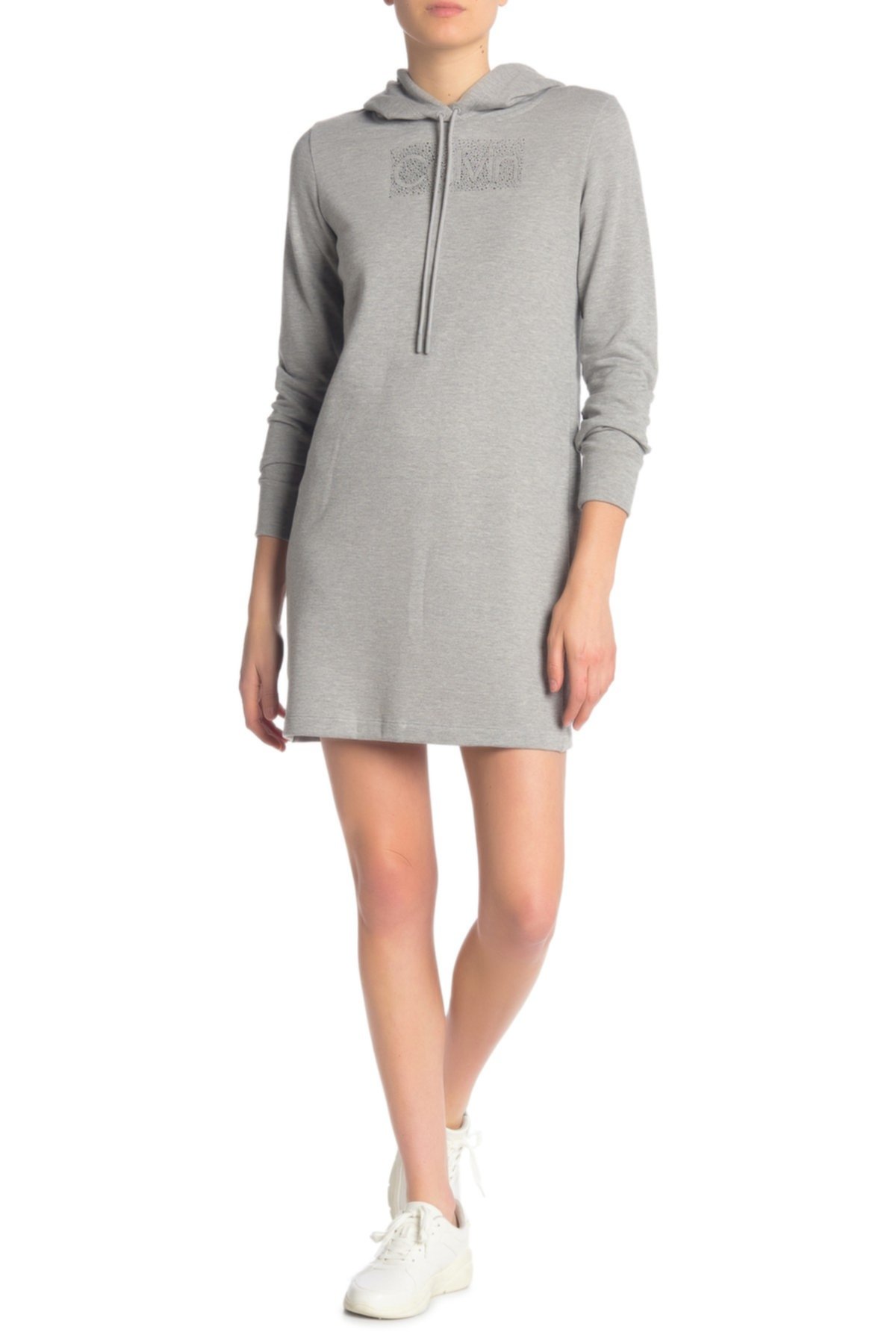 Платье-свитер с капюшоном и логотипом Rhinestone Calvin Klein