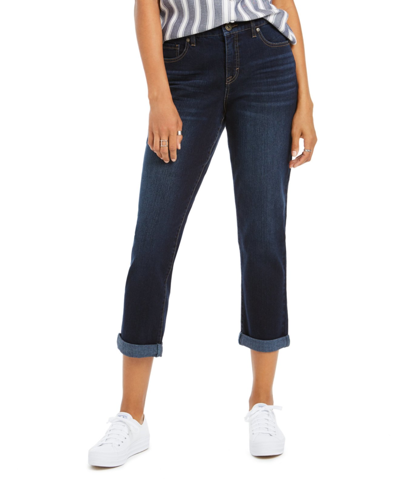 Пышные облегающие джинсы Girlfriend с манжетами, созданные для Macy's Style & Co