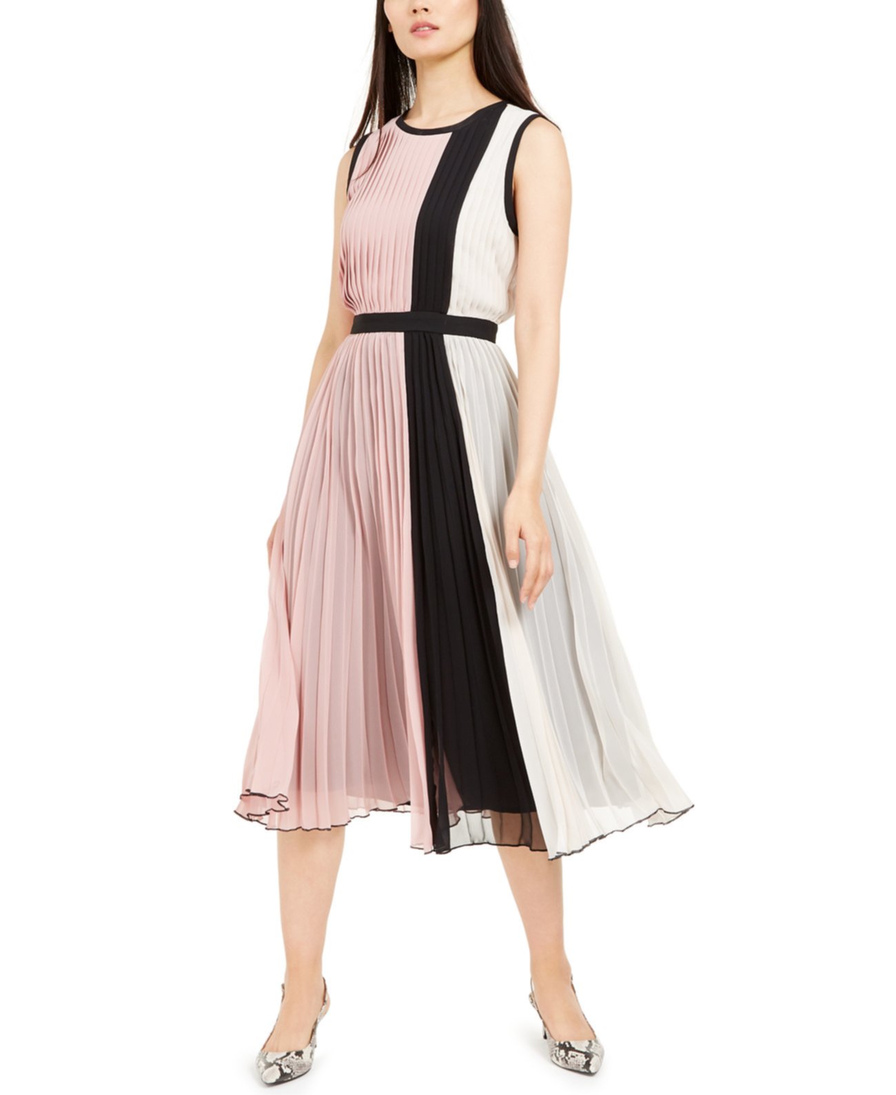Плиссированное платье без рукавов с цветными блоками, созданное для Macy's Alfani