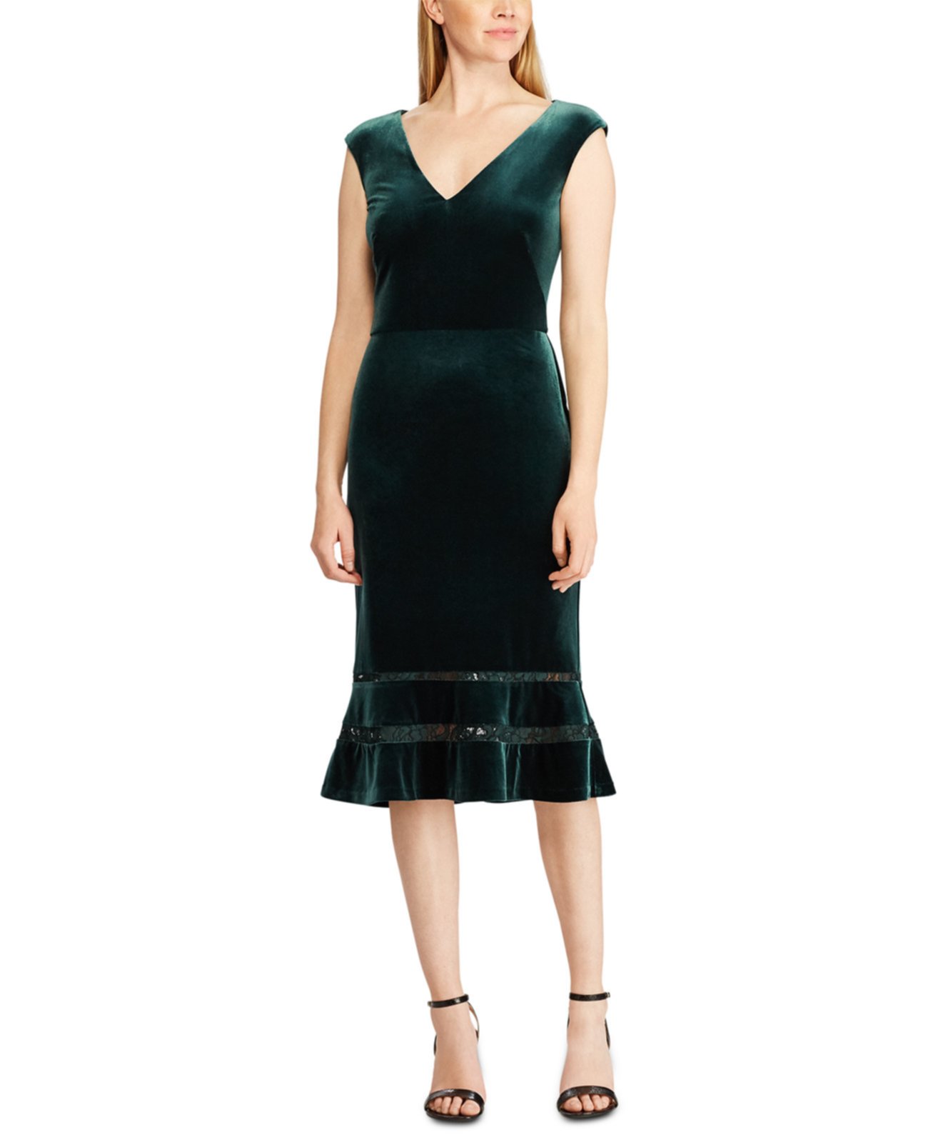Вельветовое кружевное платье Ralph Lauren