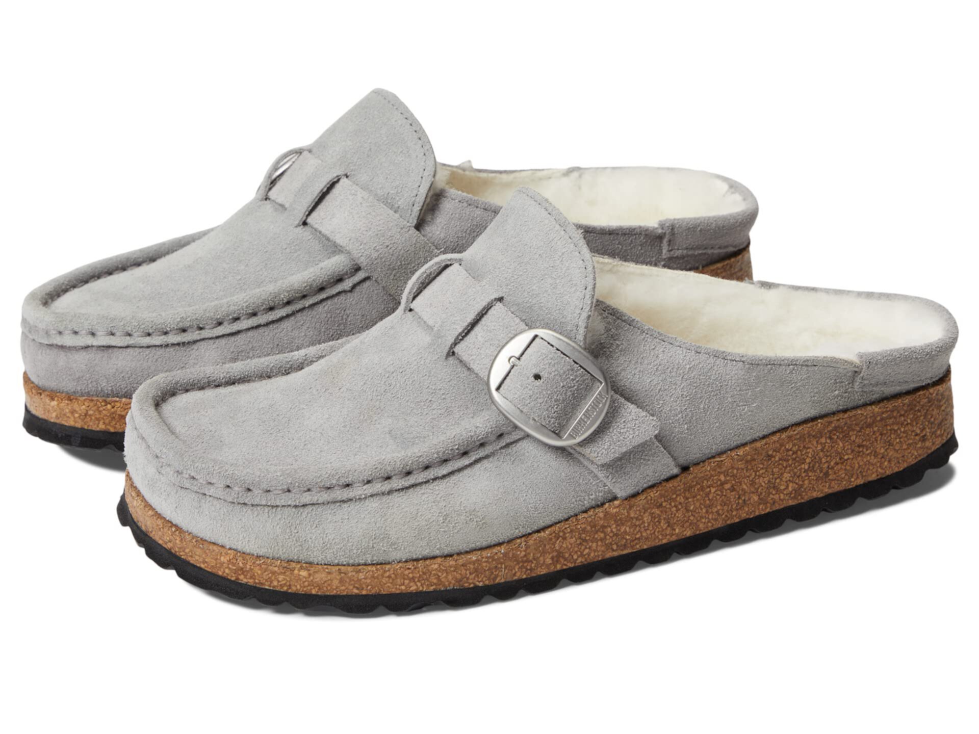 Мюли Birkenstock Buckley из замши с подкладкой из натурального меха и амортизирующей подошвой Birkenstock