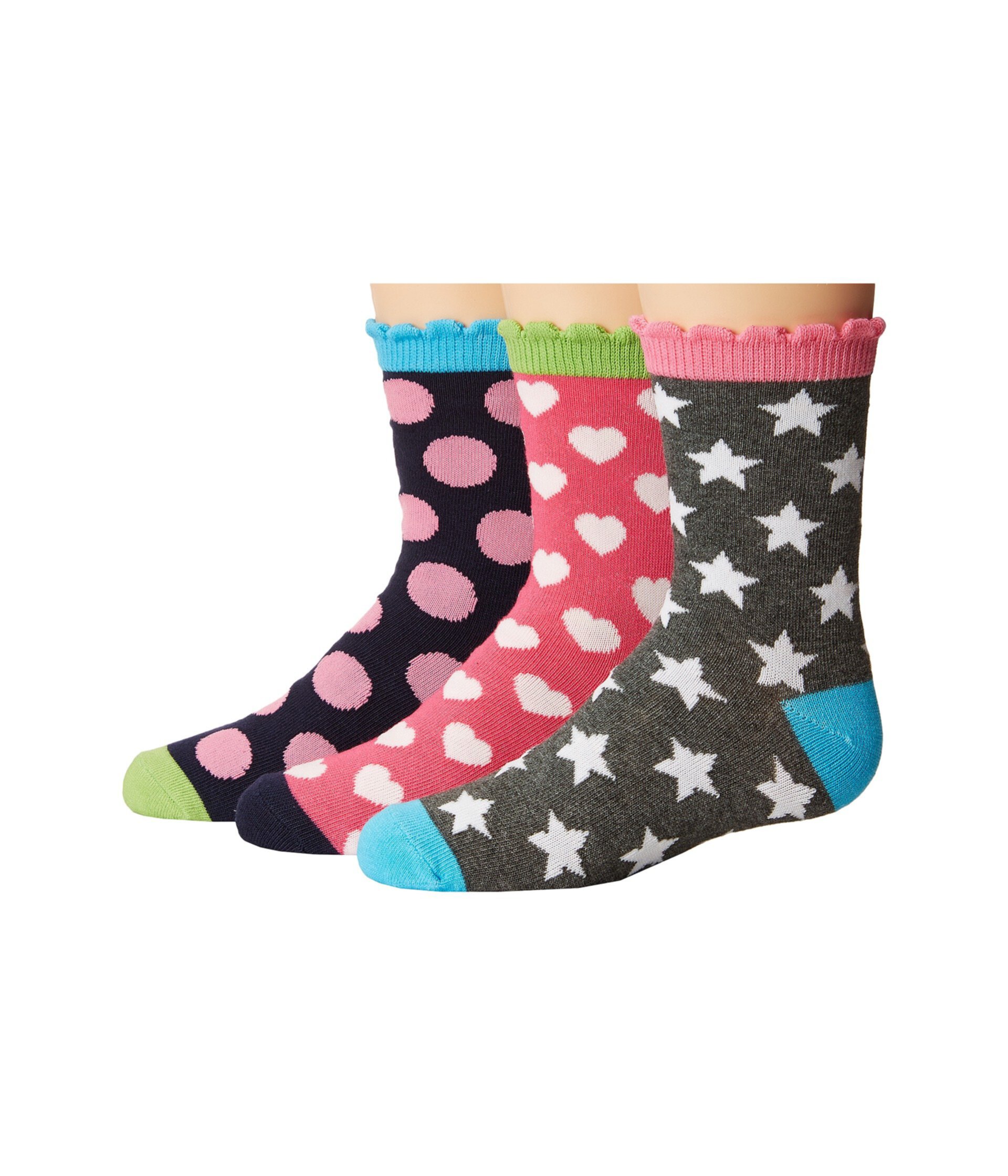 Набор из 3 пар носков Dots / Hearts / Stars Crew (Малыш / Маленький ребенок / Большой ребенок) Jefferies Socks