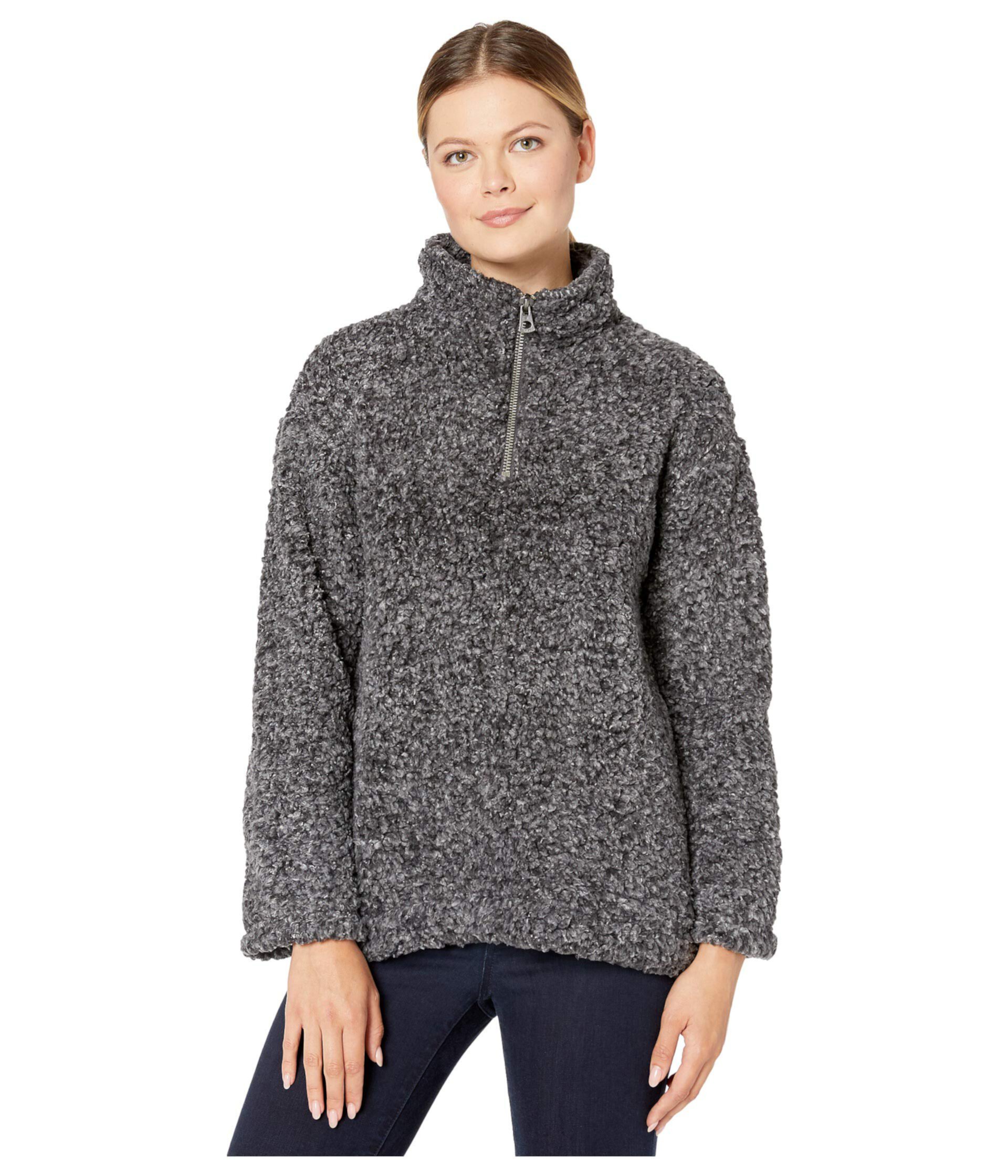 Faux-Shearling Pile Drop Shoulder 1/4 Zip Pullover with Soft Knit Lining Dylan by True Grit