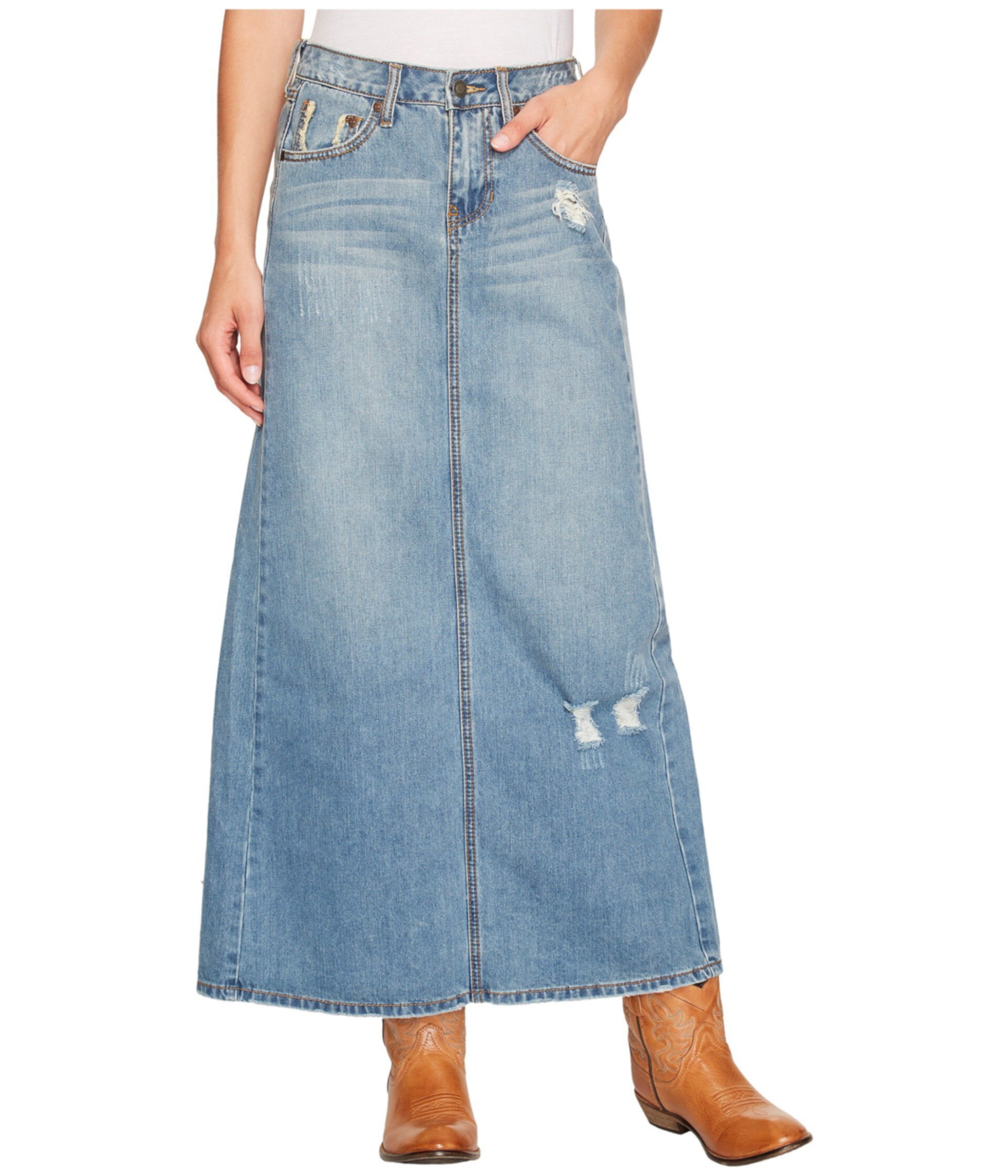 Длинная джинсовая юбка с разрезом сзади Stetson