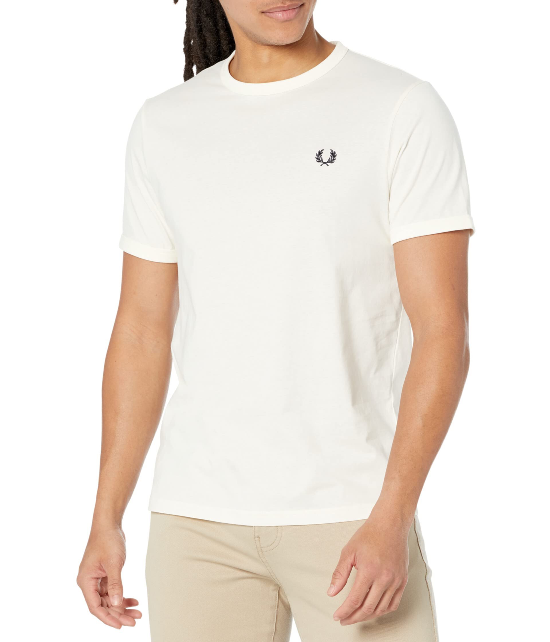 Футболка Ringer Fred Perry с короткими рукавами, 100% хлопок, легкий джерси, вышивка лаврового венка Fred Perry