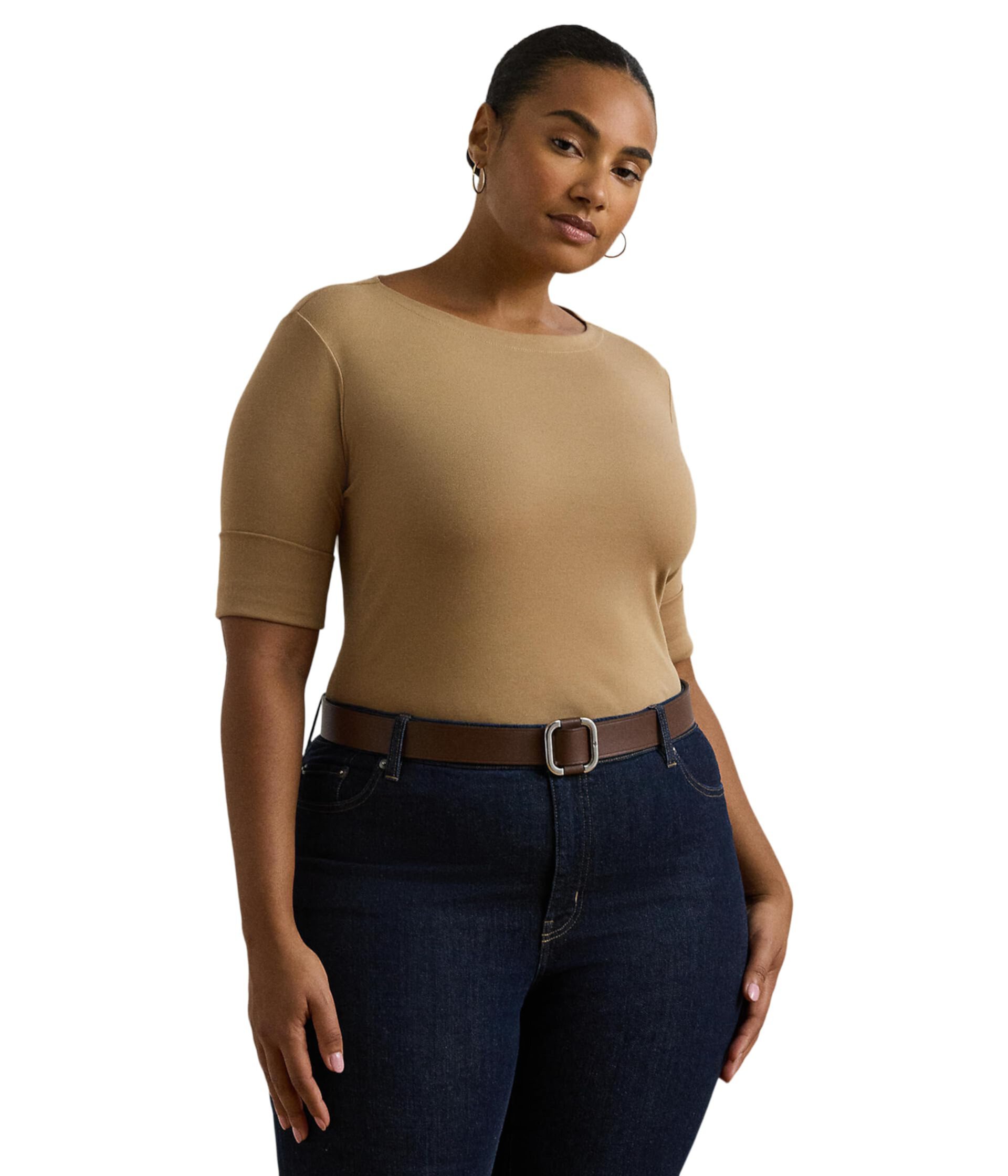 Plus Size Stretch Cotton Boatneck Top LAUREN Ralph Lauren