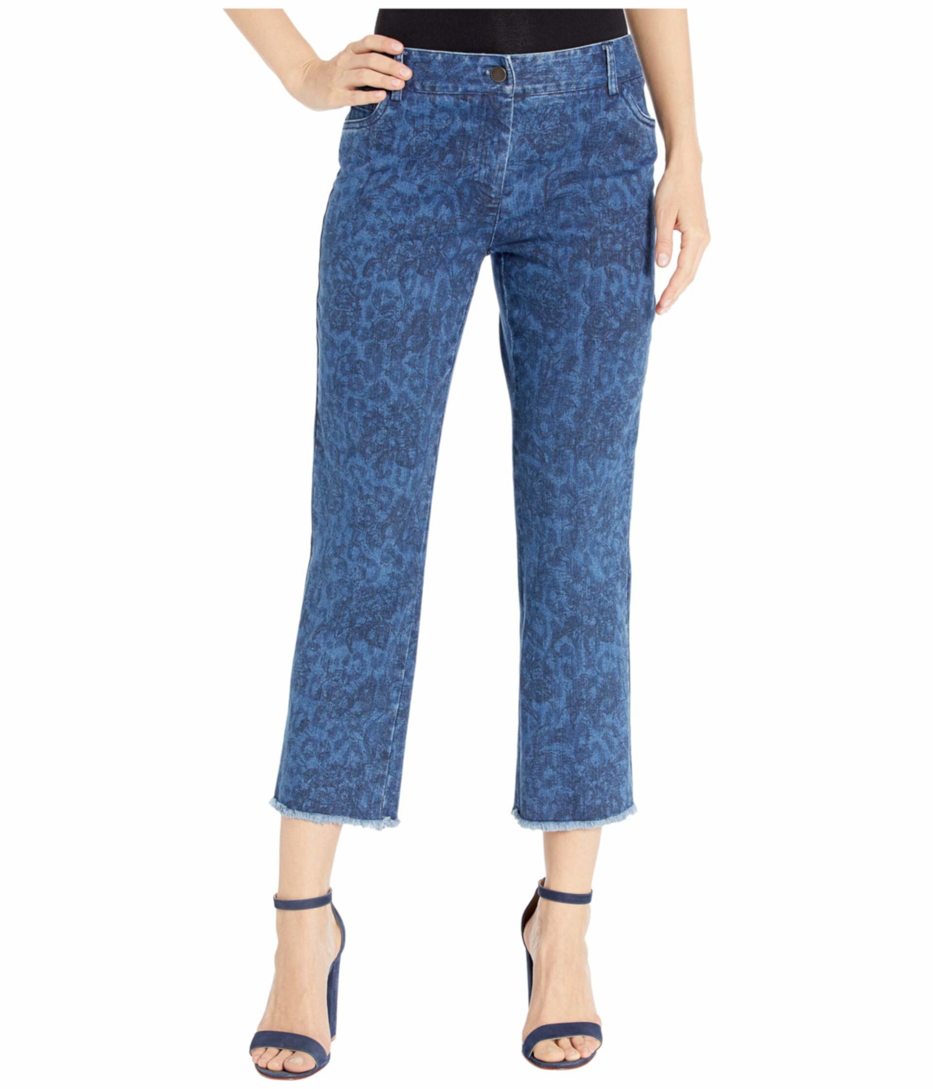 Джинсовые джинсы с пятью карманами с принтом и потрепанным подолом синего цвета Elliott Lauren