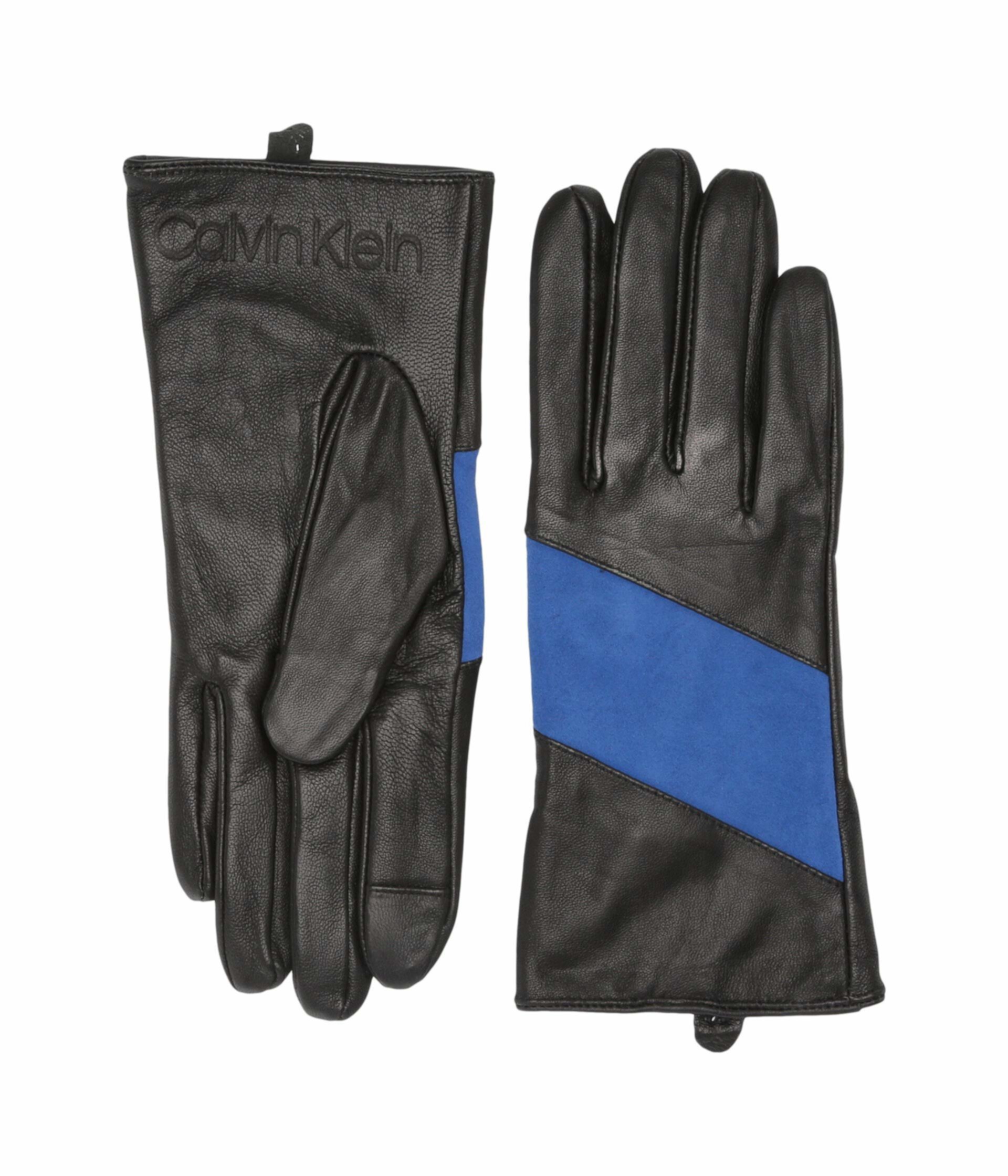 Кожаные сенсорные перчатки с цветными вставками Calvin Klein
