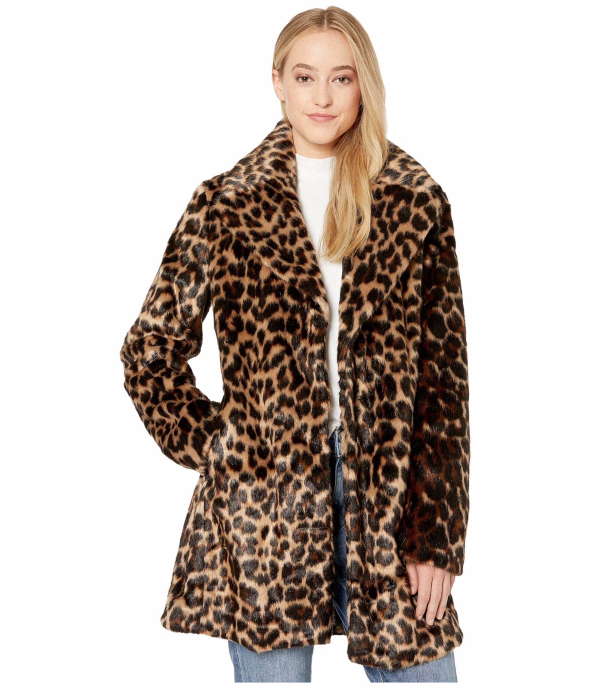 Пальто из искусственного меха с жаккардовым леопардовым принтом из искусственной норки Avec Les Filles