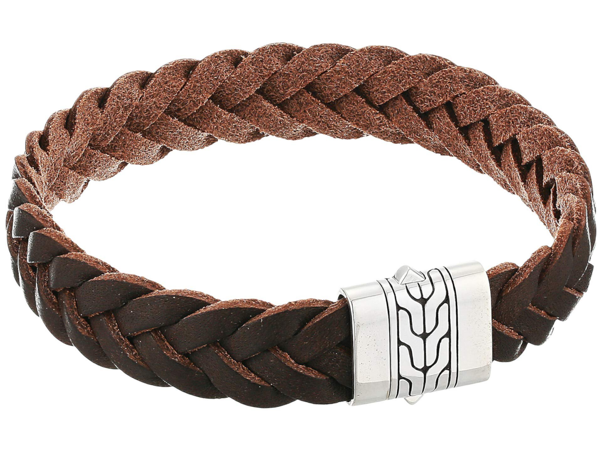 Классический браслет-цепочка на 13-мм коричневом кожаном шнуре с застежкой Pusher JOHN HARDY