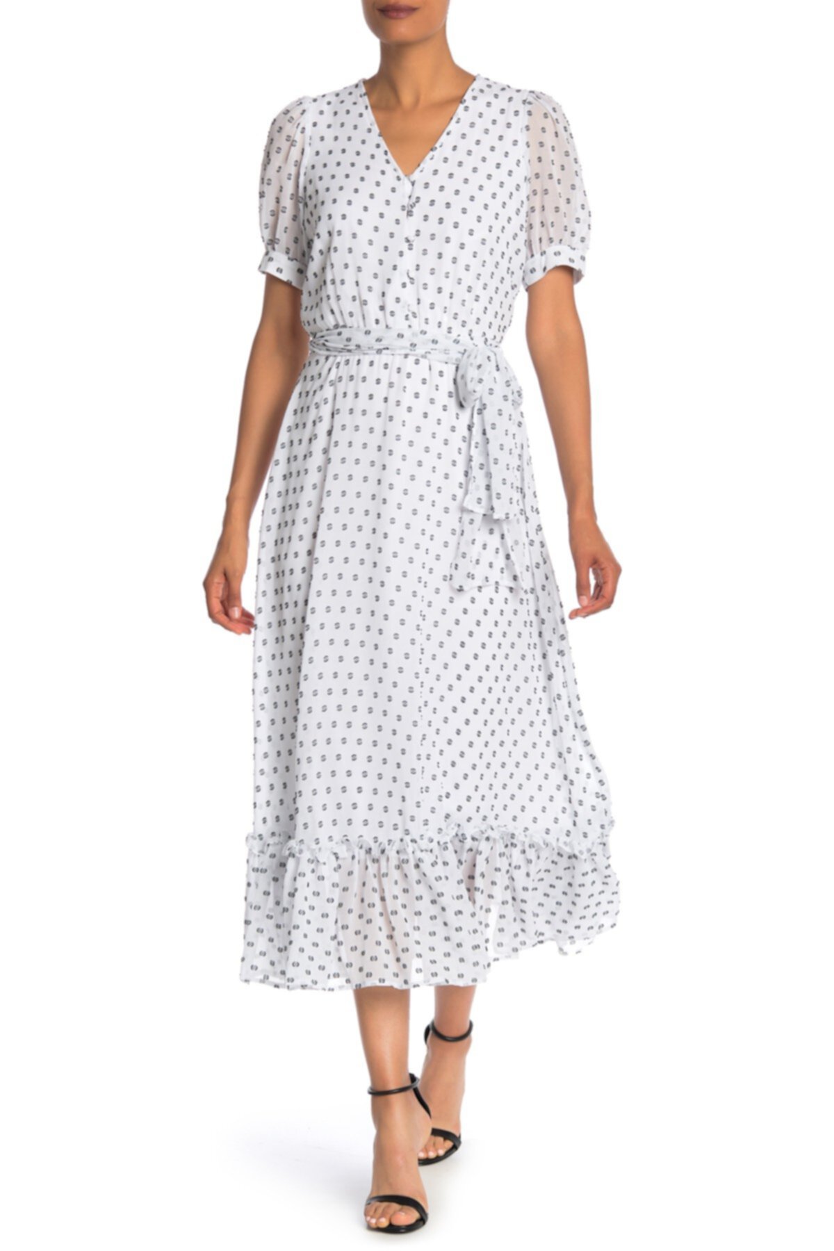 Платье макси с короткими рукавами и V-образным вырезом без рукавов Calvin Klein
