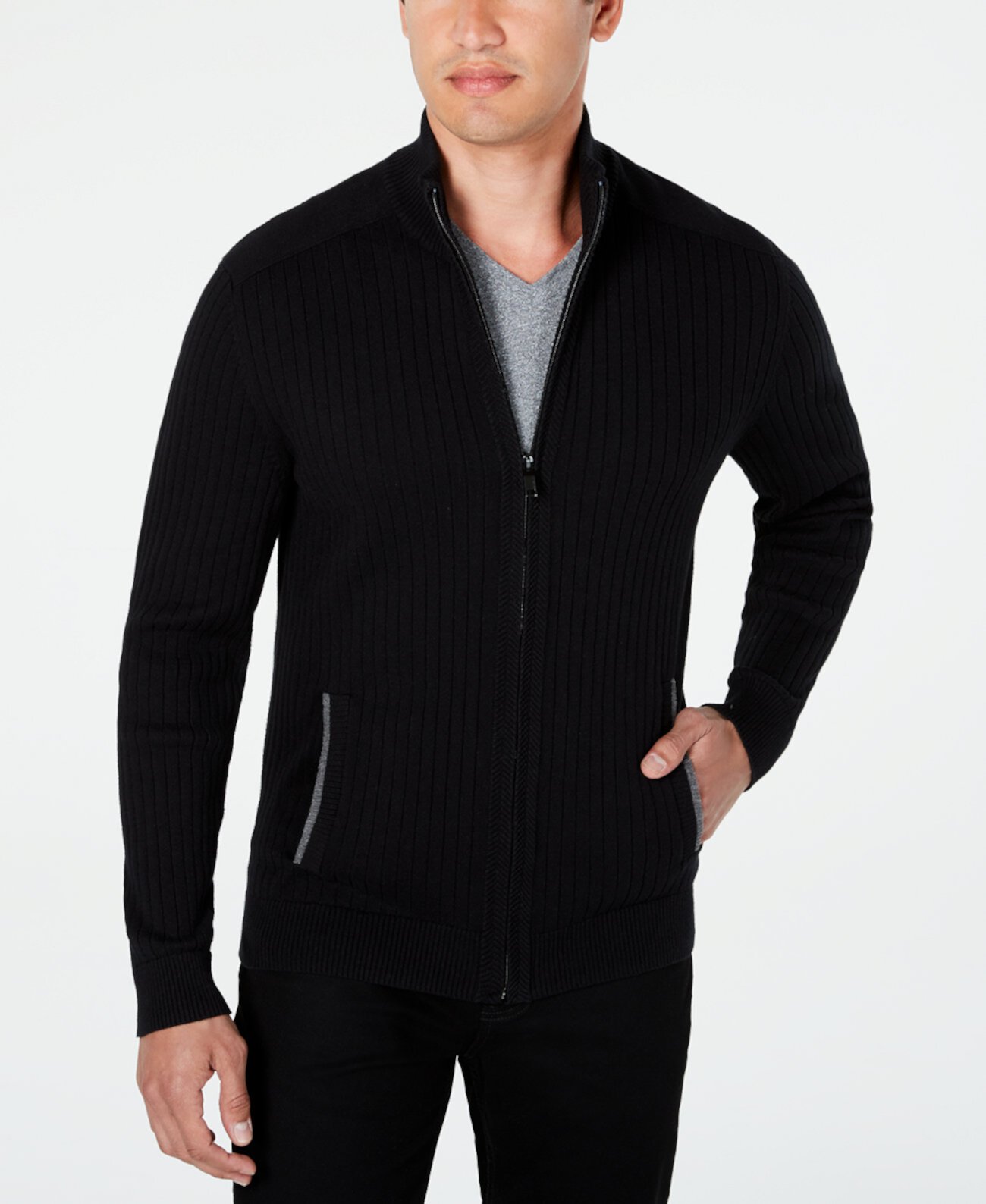 Мужской свитер с молнией во всю длину в рубчик, классический крой, создан для Macy's Alfani