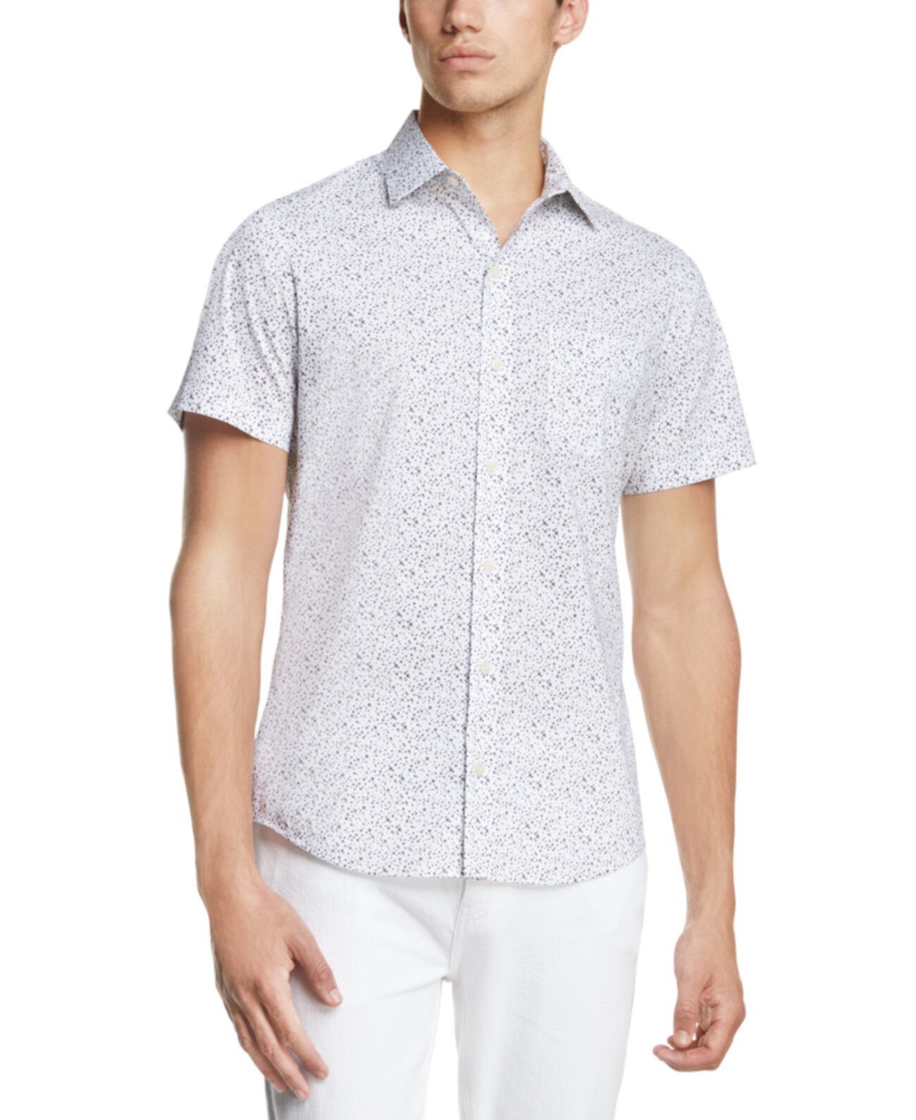 Мужская рубашка с короткими рукавами и эластичным французским принтом с квадратным принтом DKNY