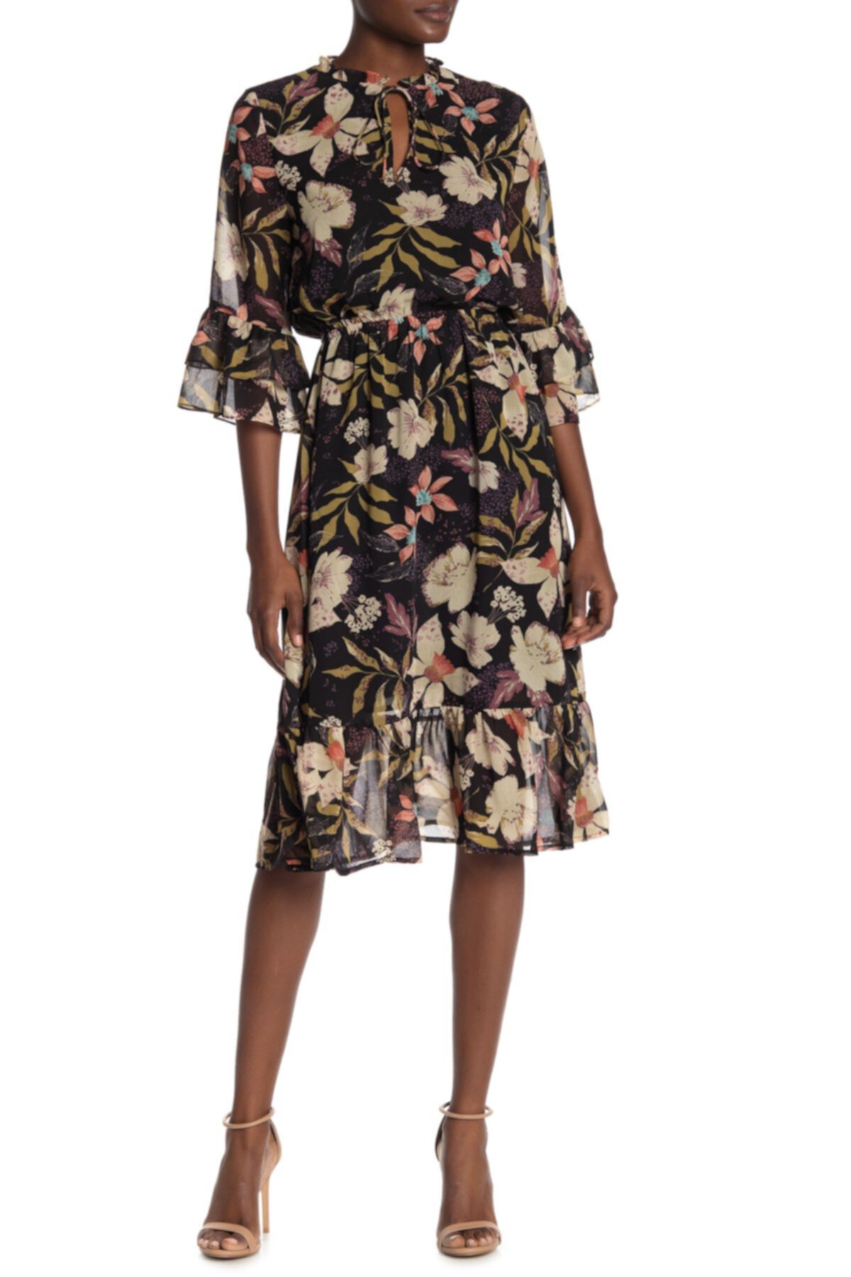 Облегающее шифоновое платье миди с цветочным принтом Dress Forum
