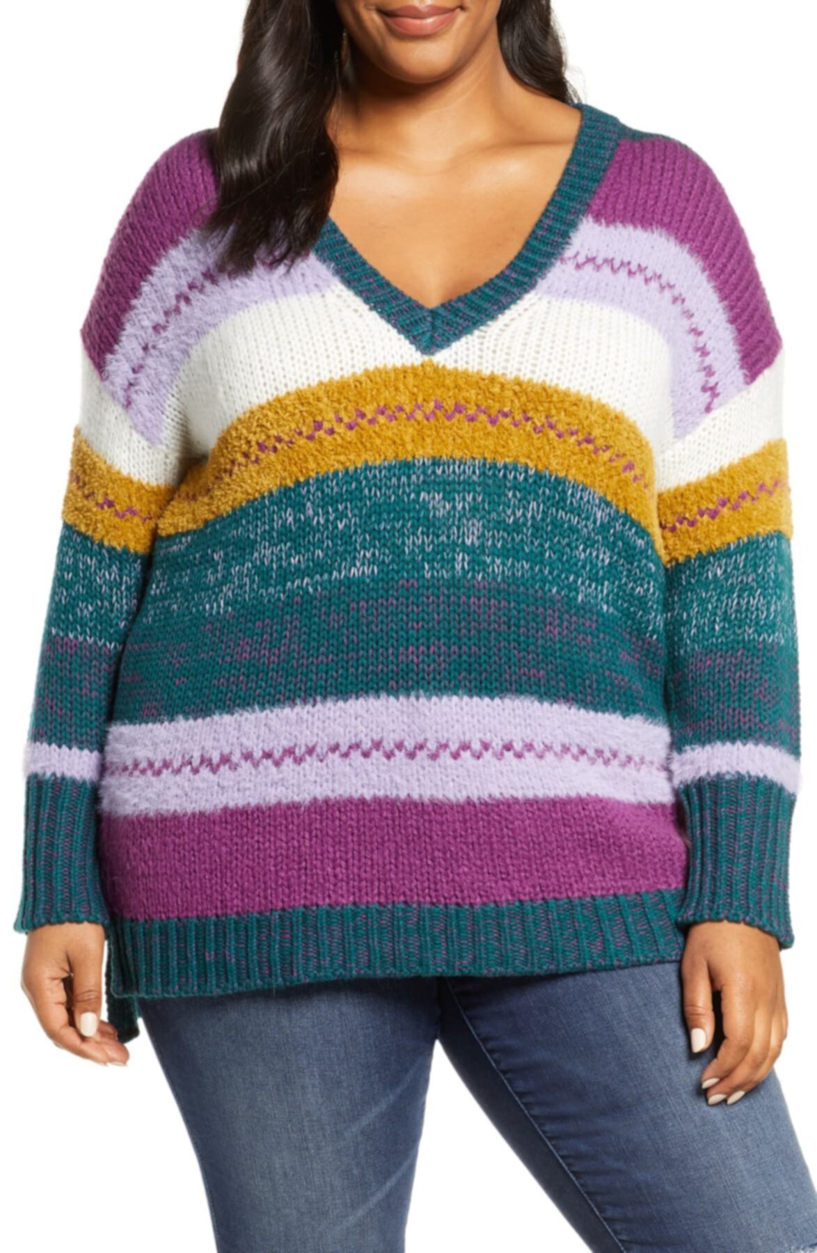 Пуловер с V-образным вырезом в полоску Caslon