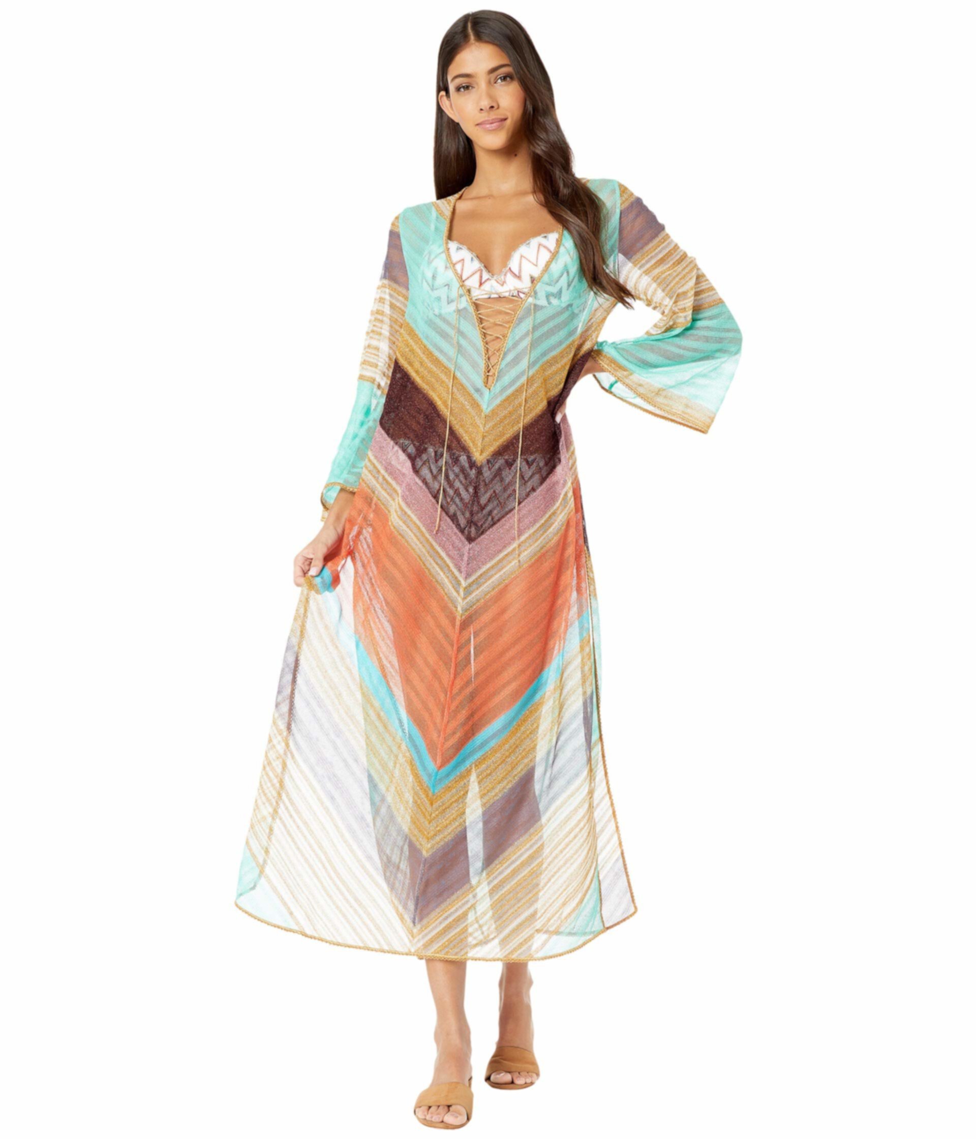 Платье в полоску с длинными рукавами и вуалью Missoni Mare