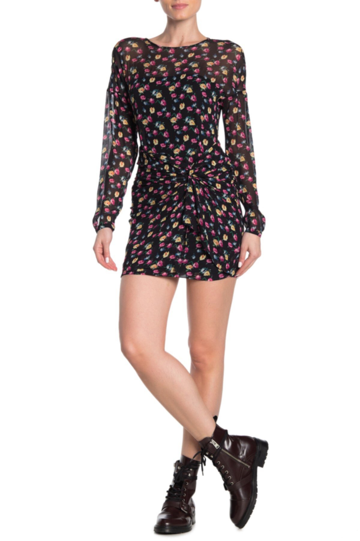 Мини-платье с цветочным принтом и длинными рукавами Rylie AllSaints